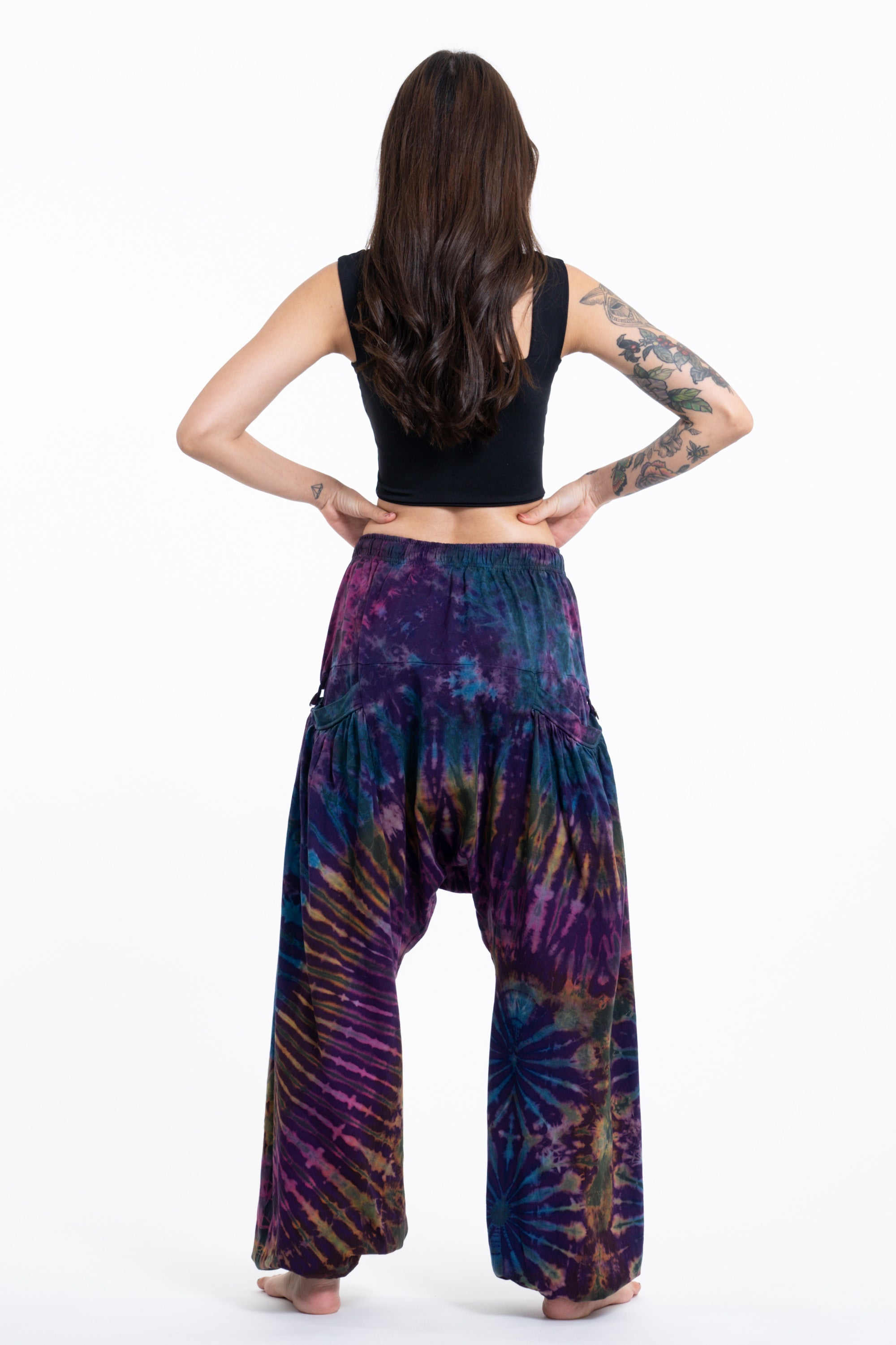 Tie Dye Cotton Women Harem Pants in Blue Purple
