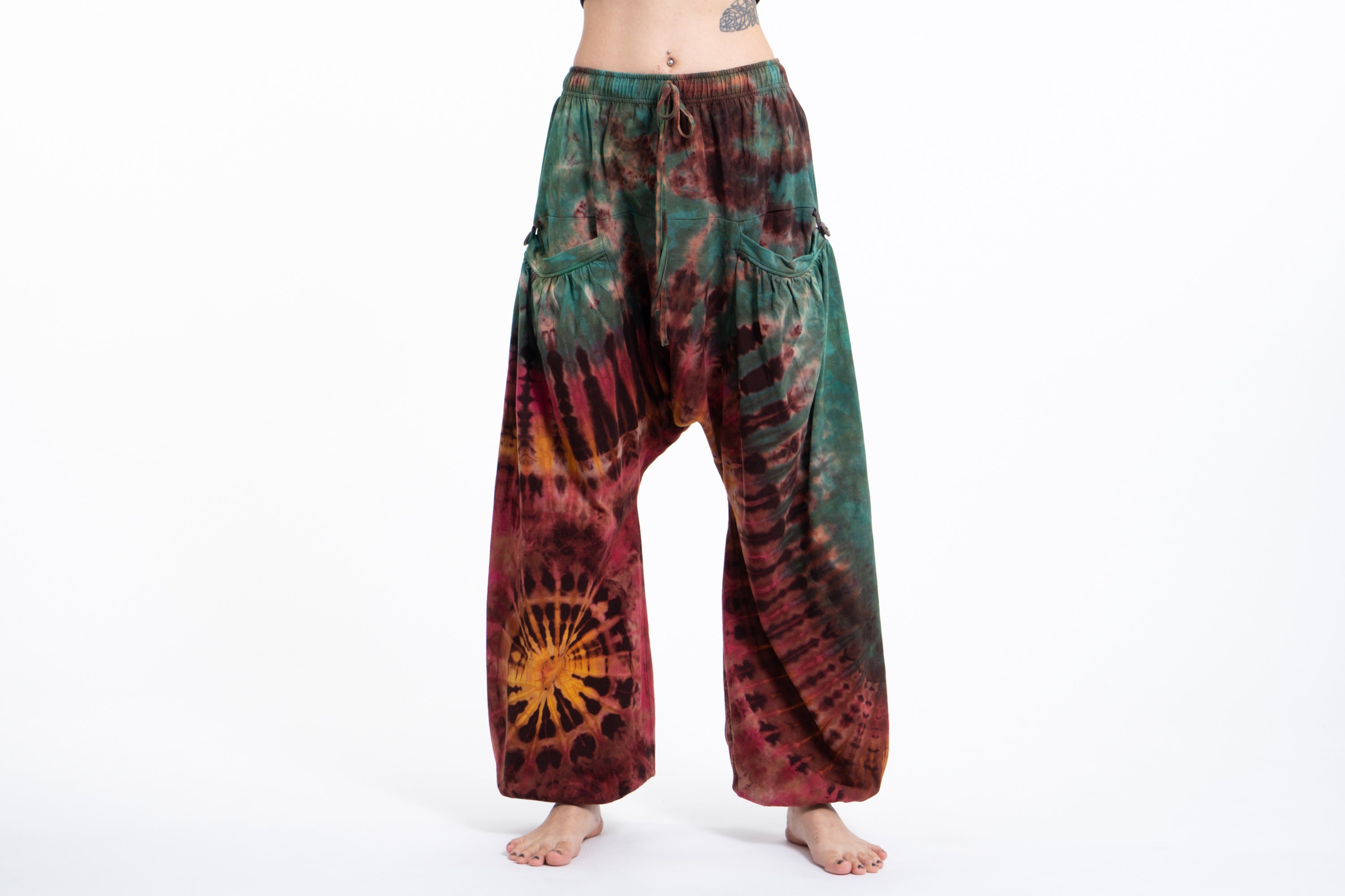 Tie Dye Cotton Women Harem Pants in Brick Green