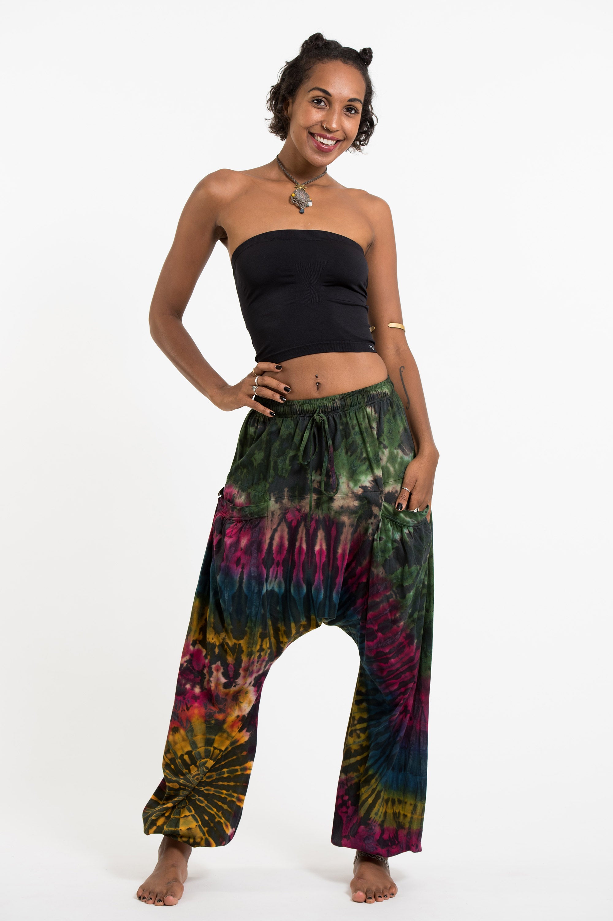 Tie Dye Cotton Women Harem Pants in Festival Gray