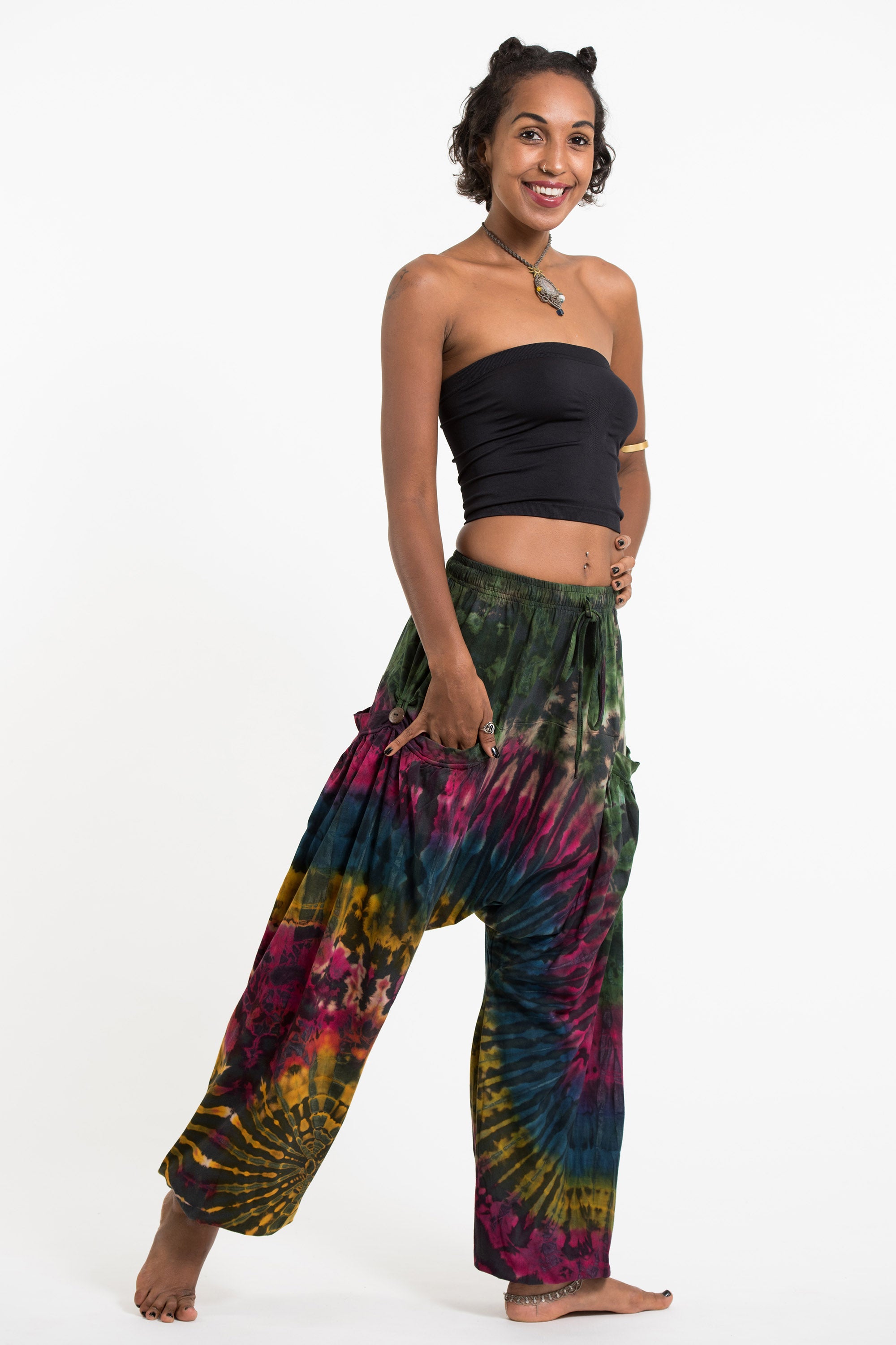 Tie Dye Cotton Women Harem Pants in Festival Gray