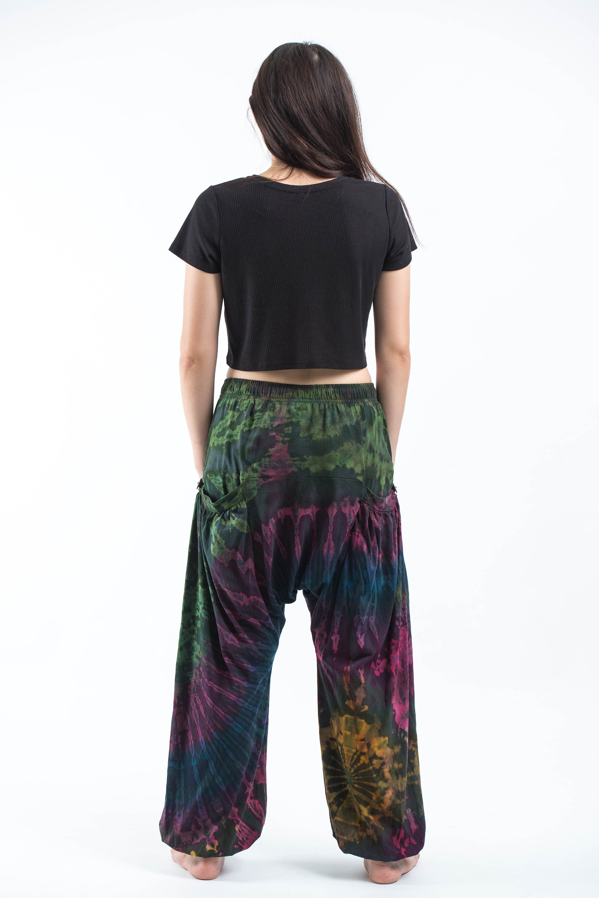 Tie Dye Cotton Women Harem Pants in Green Indigo