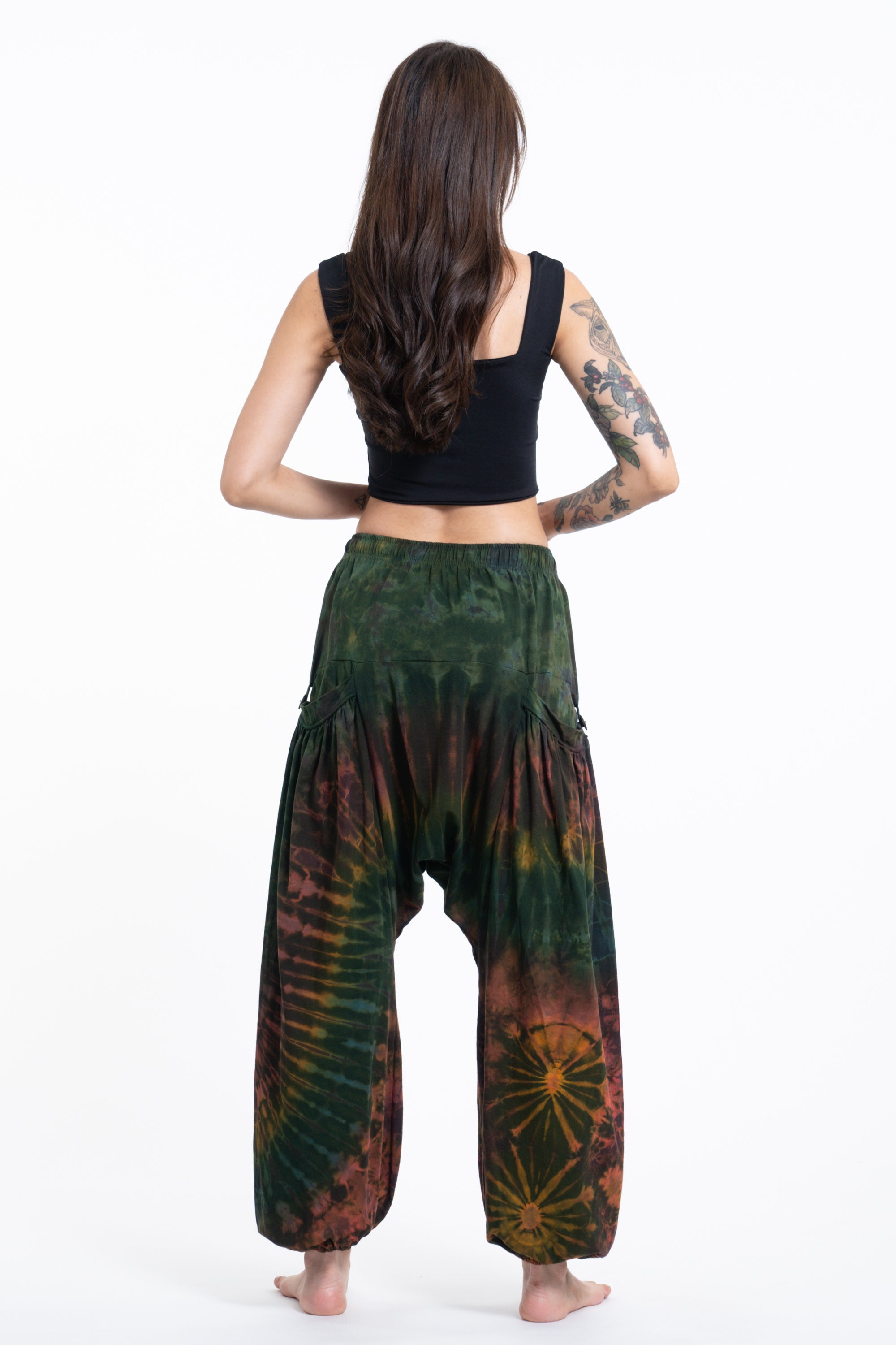 Tie Dye Cotton Women Harem Pants in Green Maroon