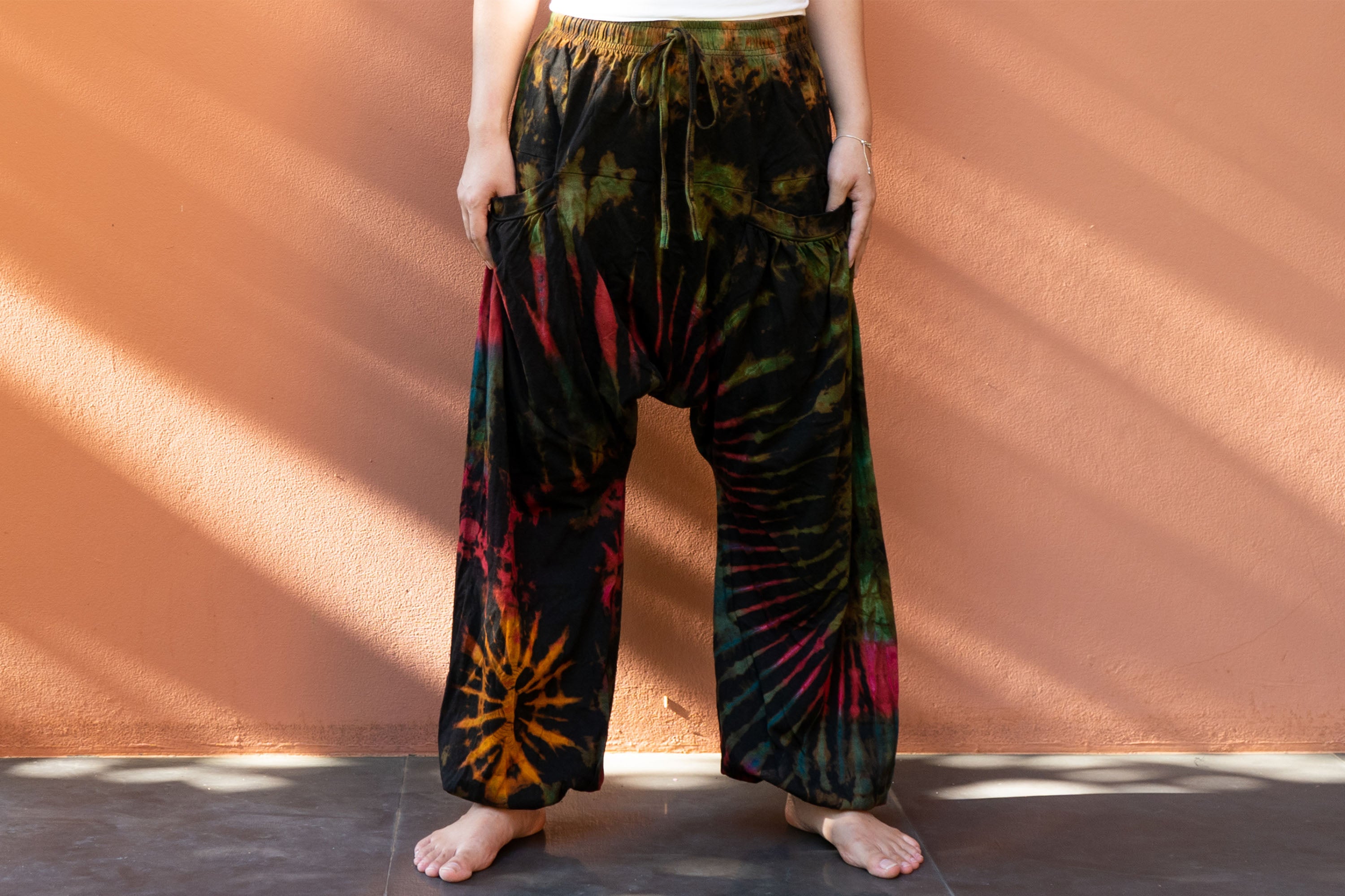 Tie Dye Cotton Women Harem Pants in Magenta Brown