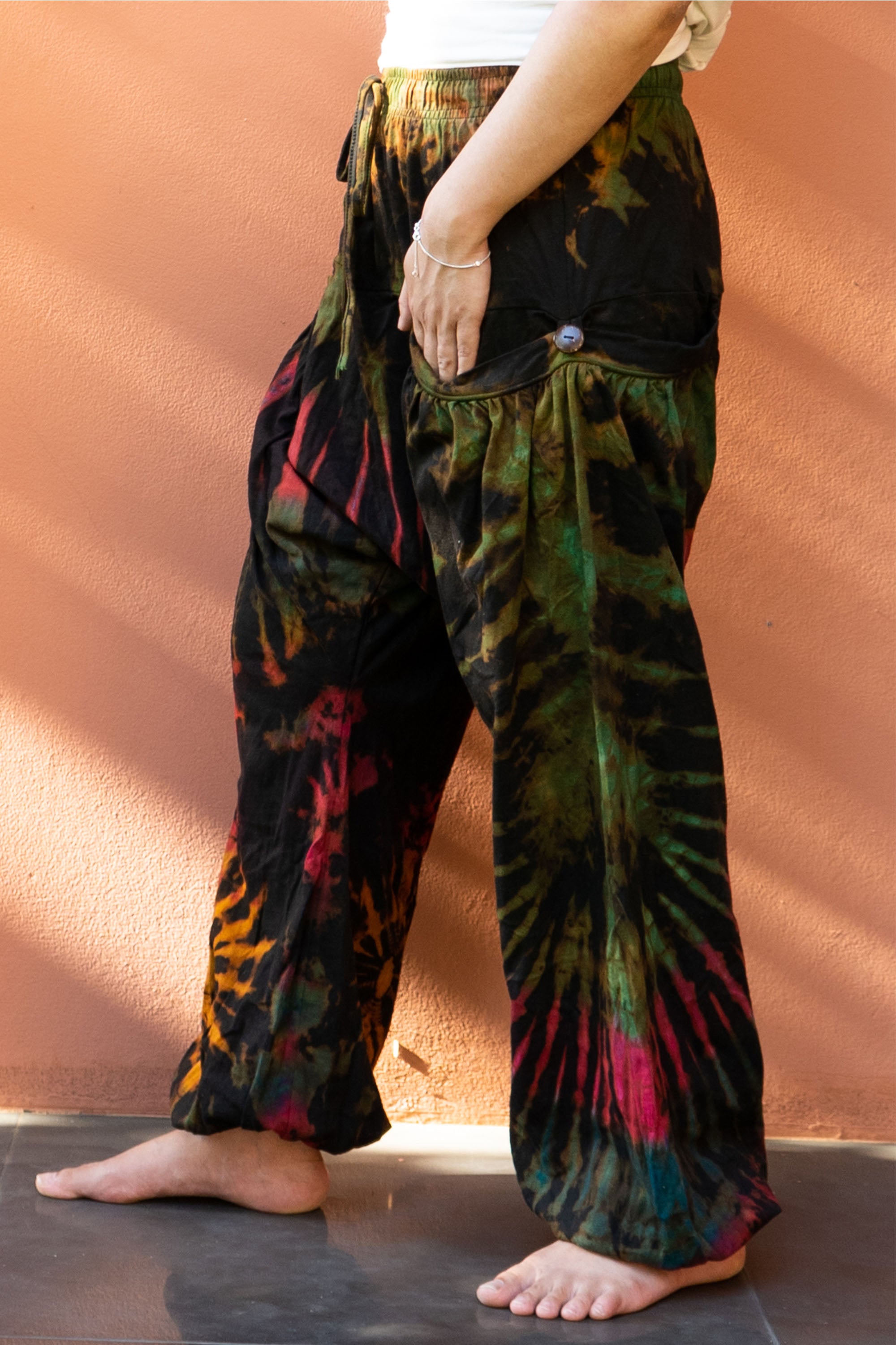 Tie Dye Cotton Women Harem Pants in Magenta Brown