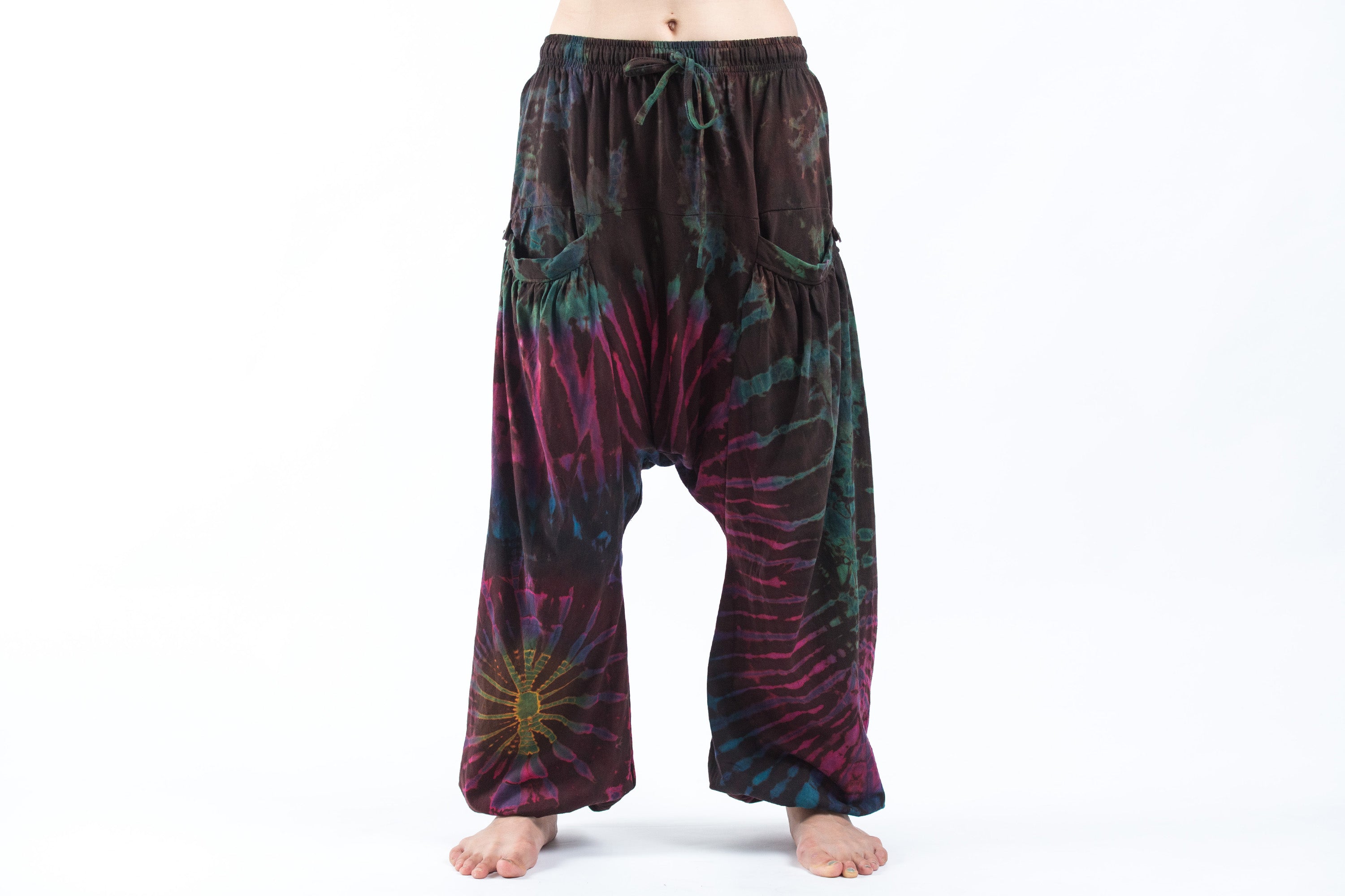 Tie Dye Cotton Women Harem Pants in Maroon Brown