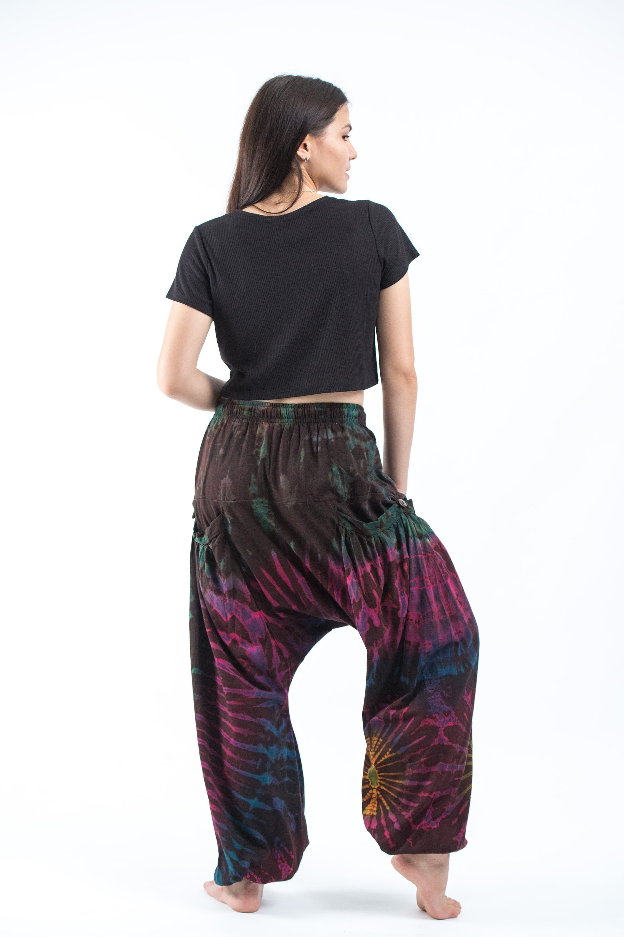 Tie Dye Cotton Women Harem Pants in Maroon Brown