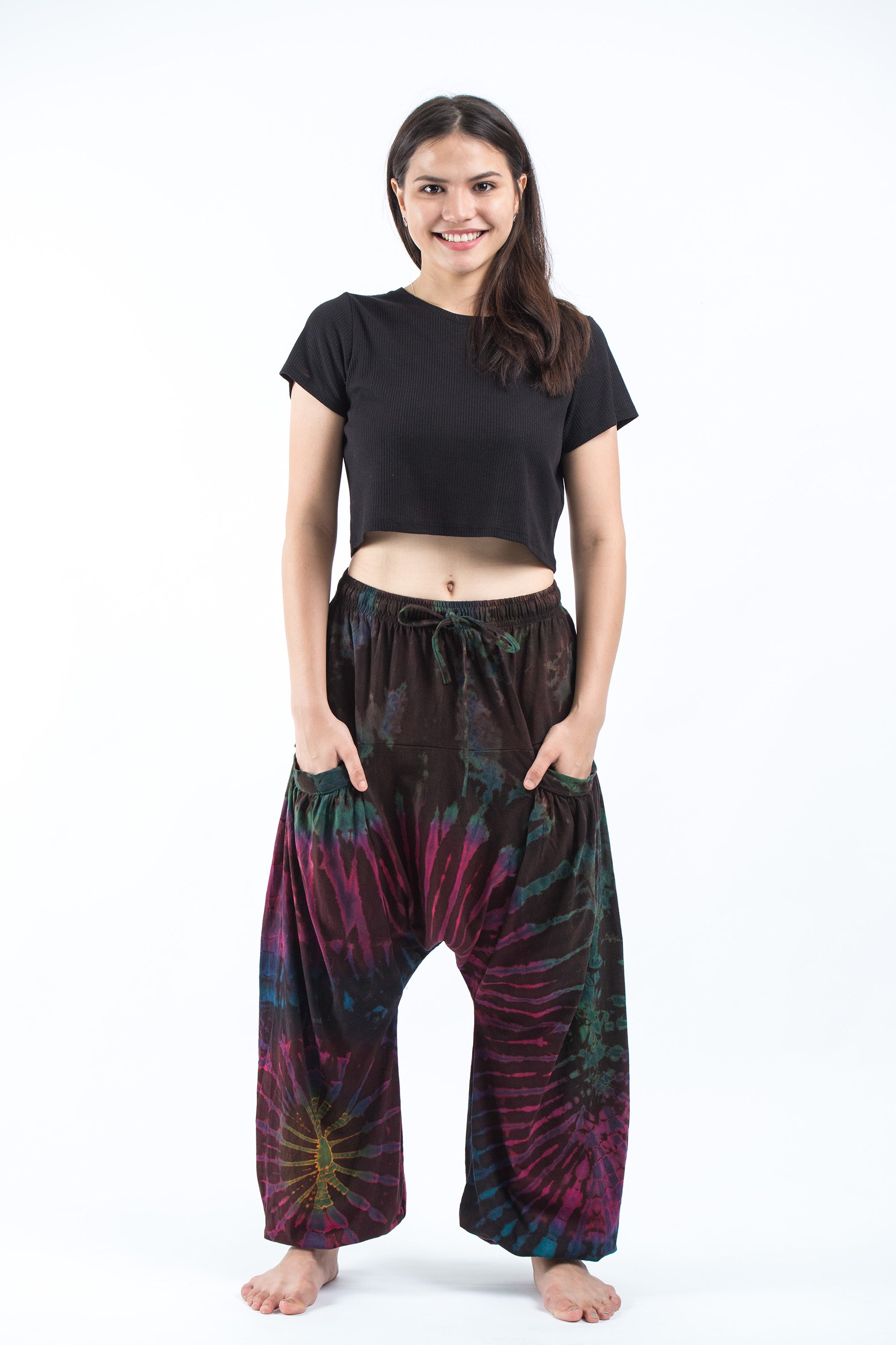 Tie Dye Cotton Women Harem Pants in Maroon Brown