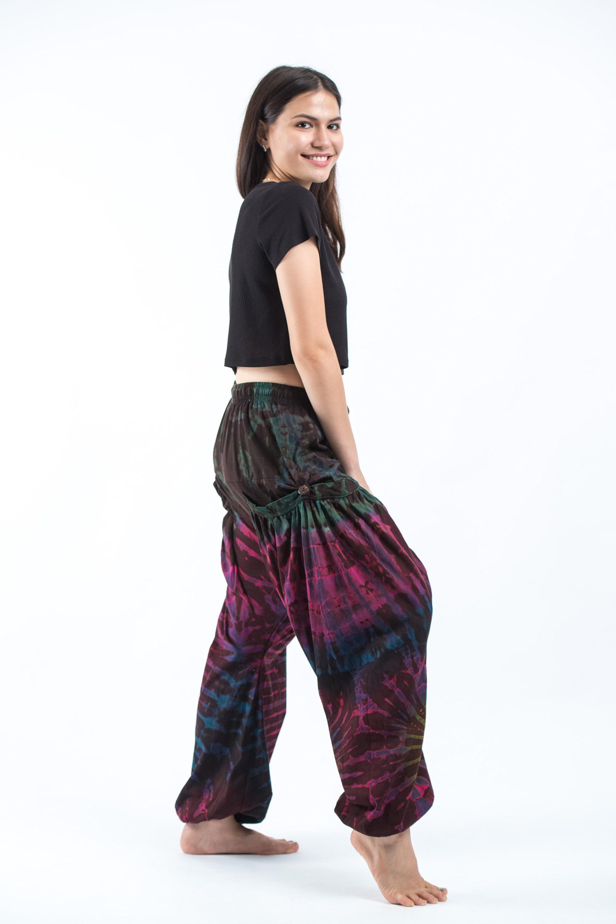 Tie Dye Cotton Women Harem Pants in Maroon Brown