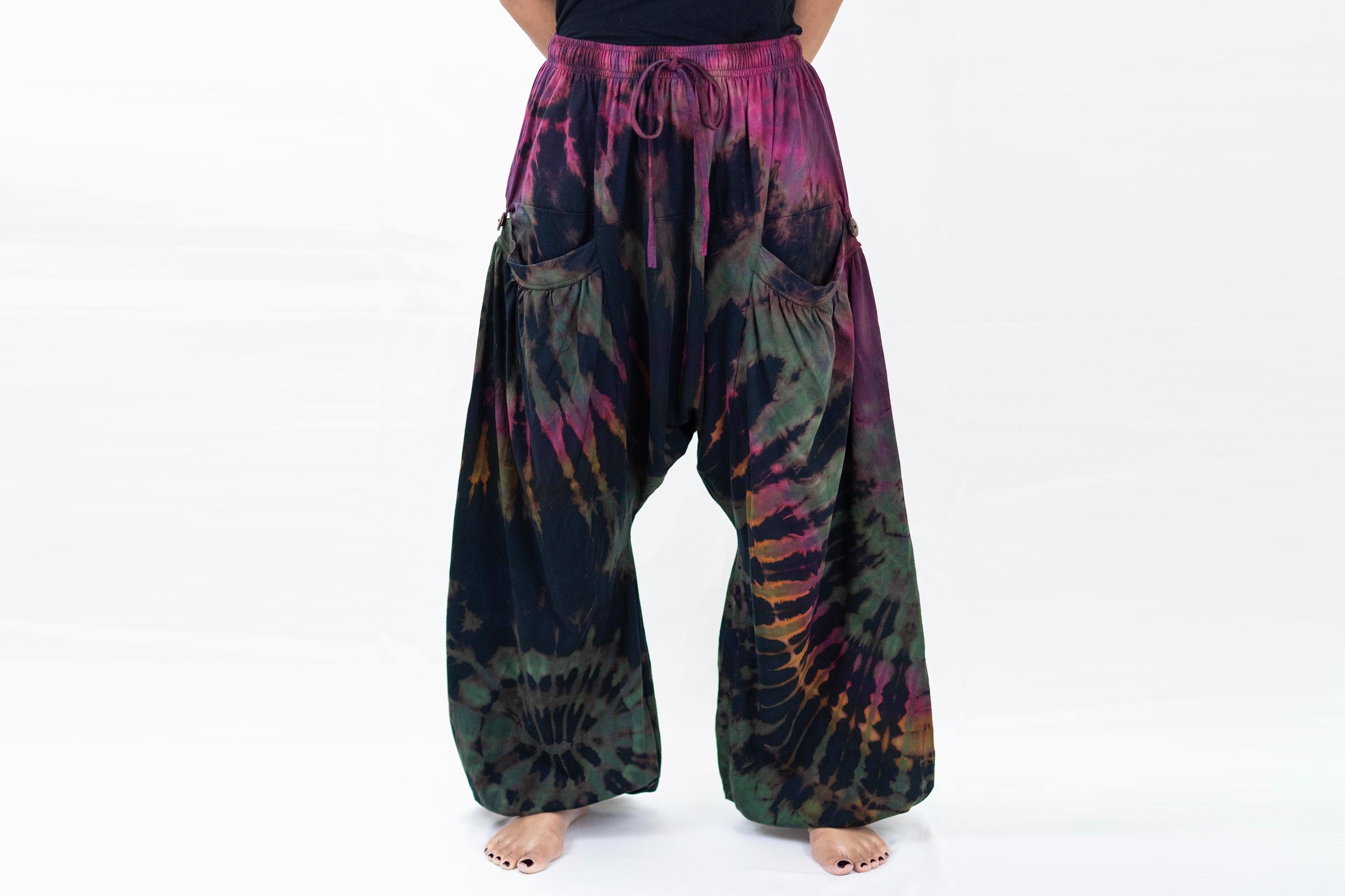 Tie Dye Cotton Women Harem Pants in Navy Green