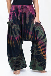 Tie Dye Cotton Women Harem Pants in Navy Green