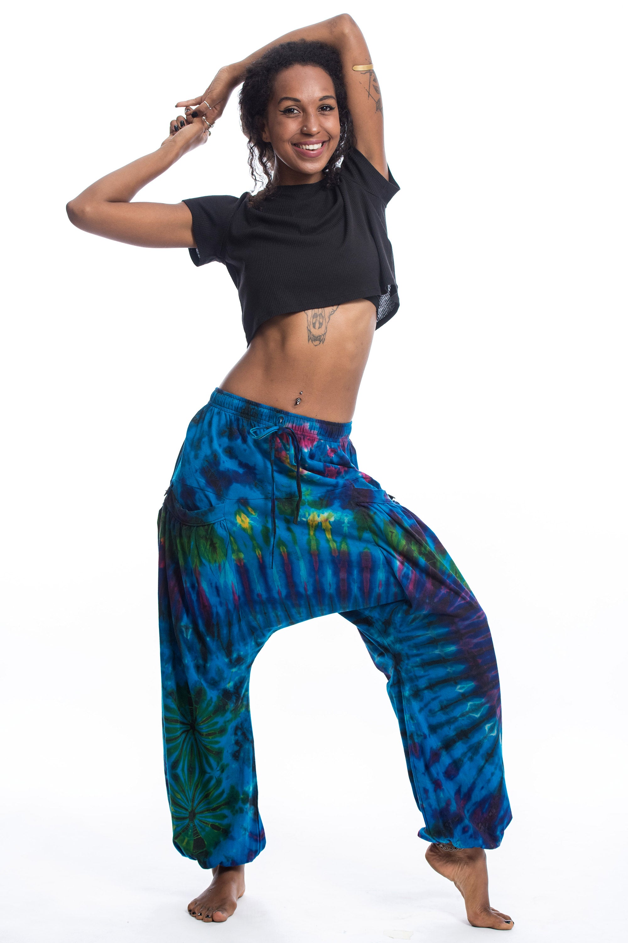 Tie Dye Cotton Women Harem Pants in Ocean Blue