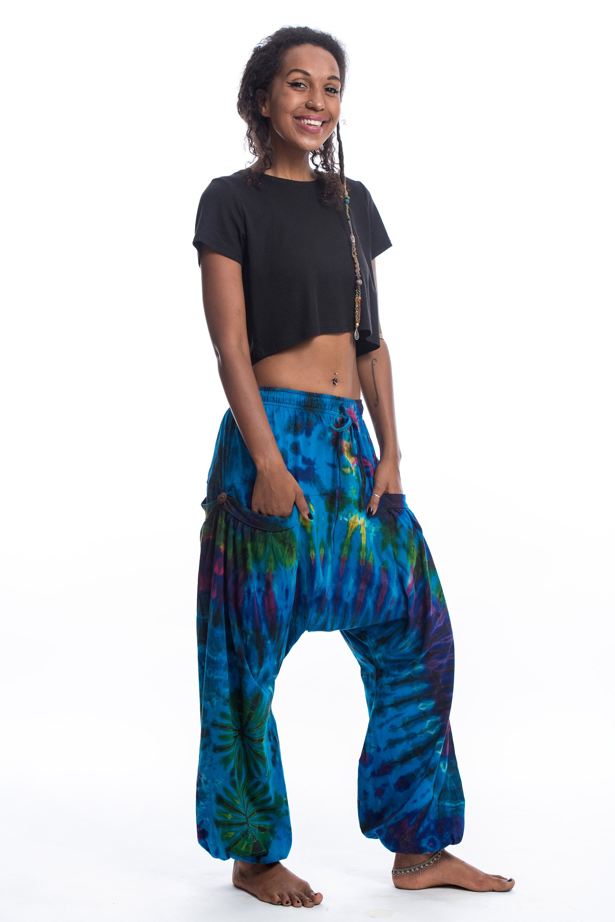 Tie Dye Cotton Women Harem Pants in Ocean Blue
