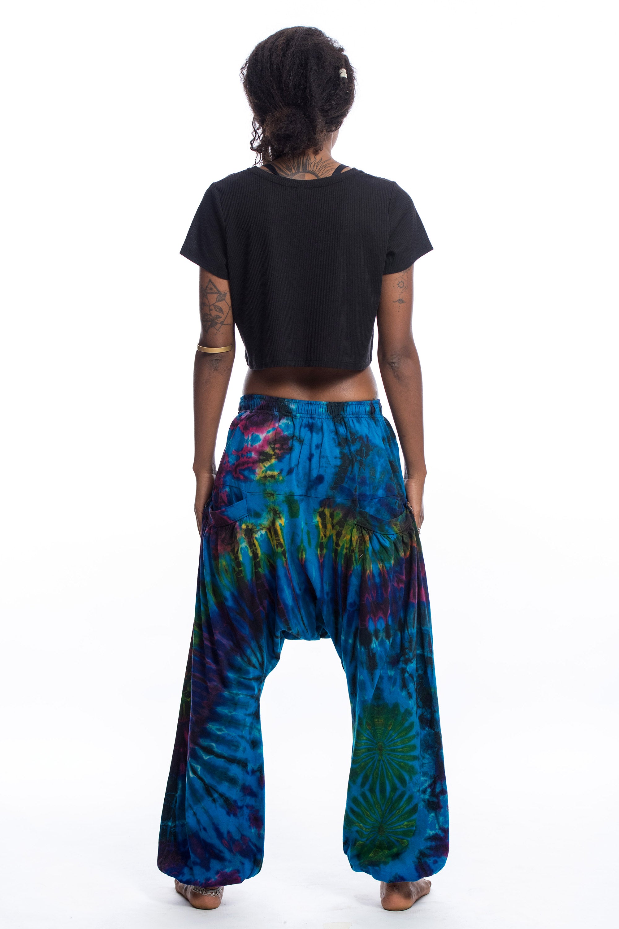 Tie Dye Cotton Women Harem Pants in Ocean Blue