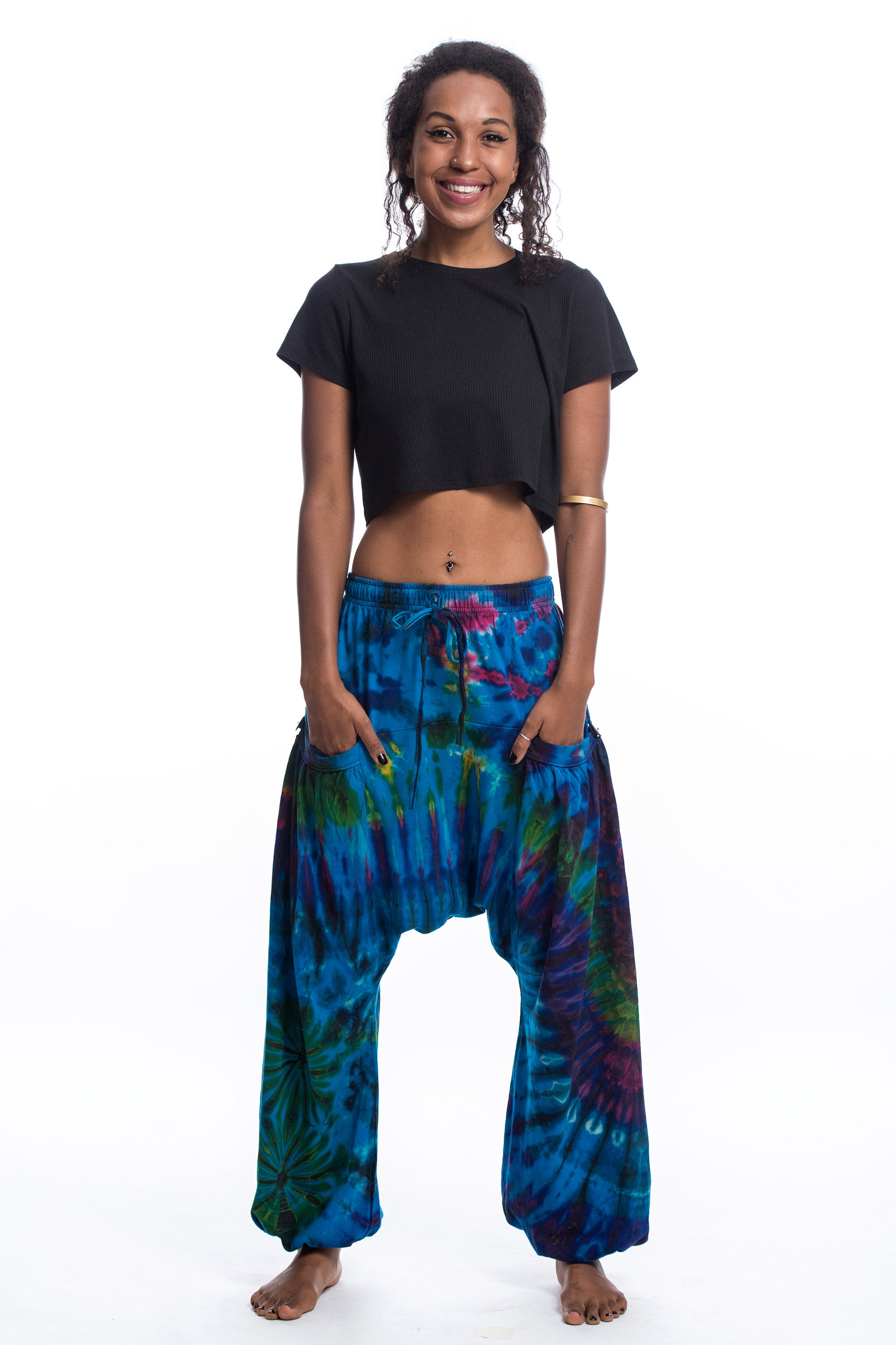 Tie Dye Cotton Women Harem Pants in Ocean Blue