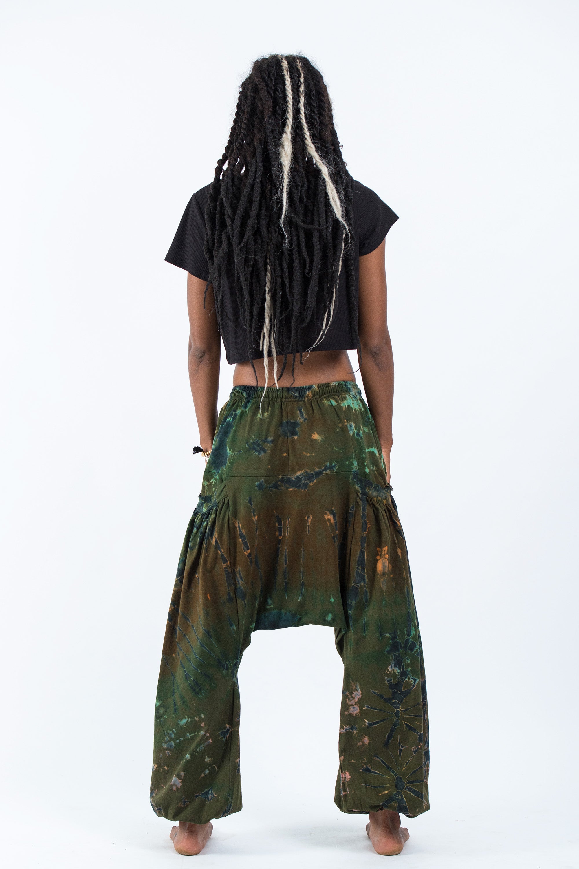 Tie Dye Cotton Women Harem Pants in Olive