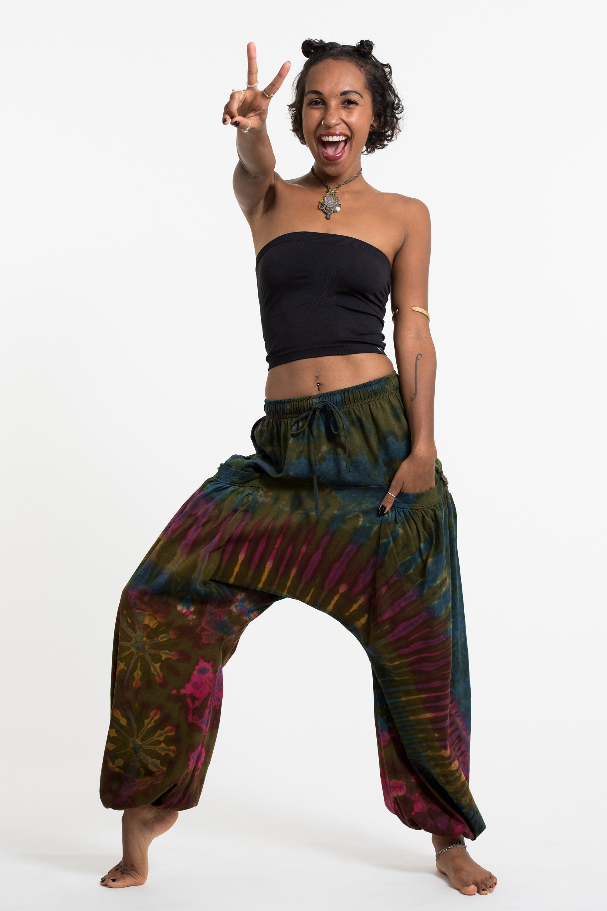 Tie Dye Cotton Women Harem Pants in Olive Blue