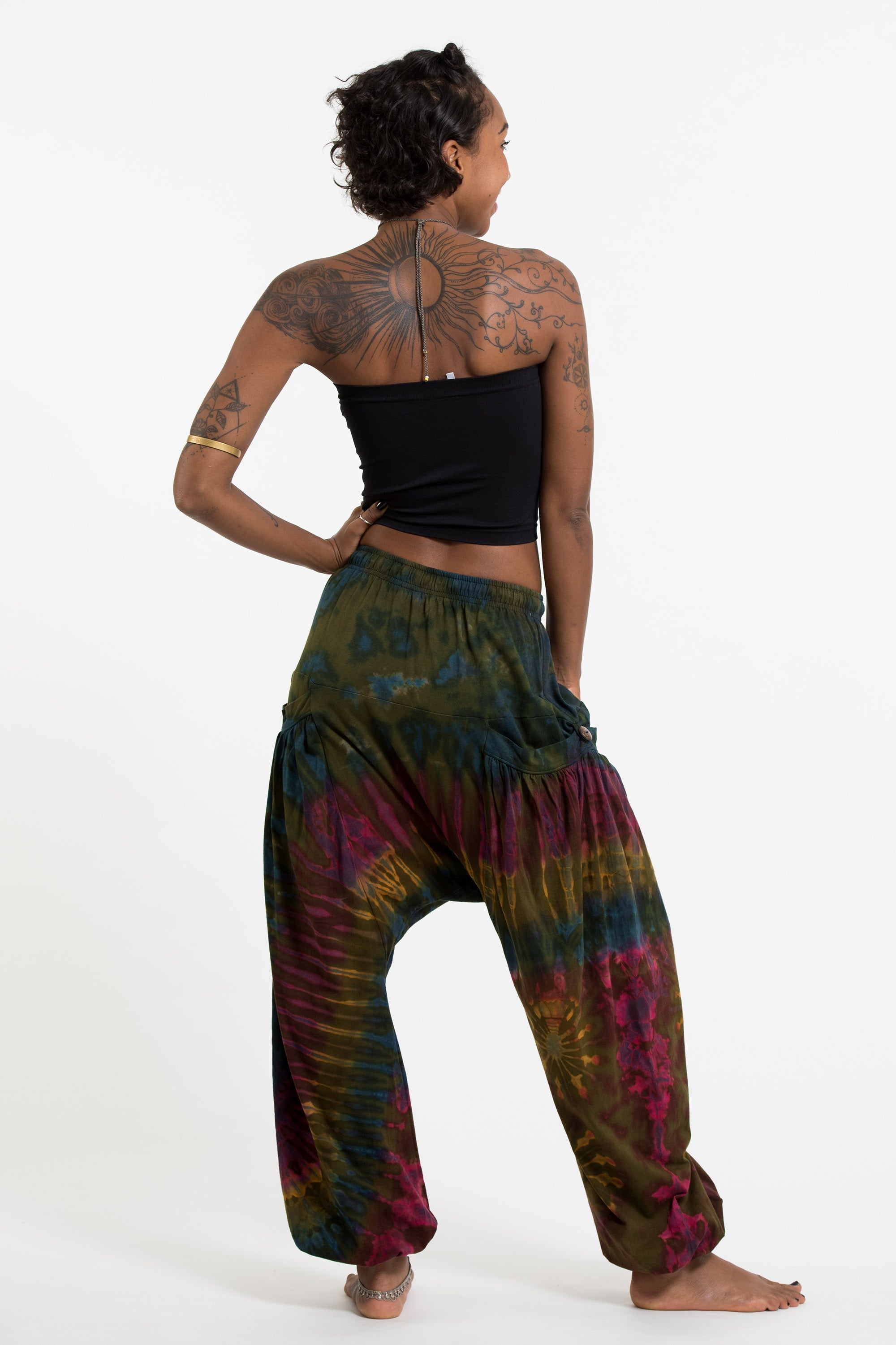 Tie Dye Cotton Women Harem Pants in Olive Blue