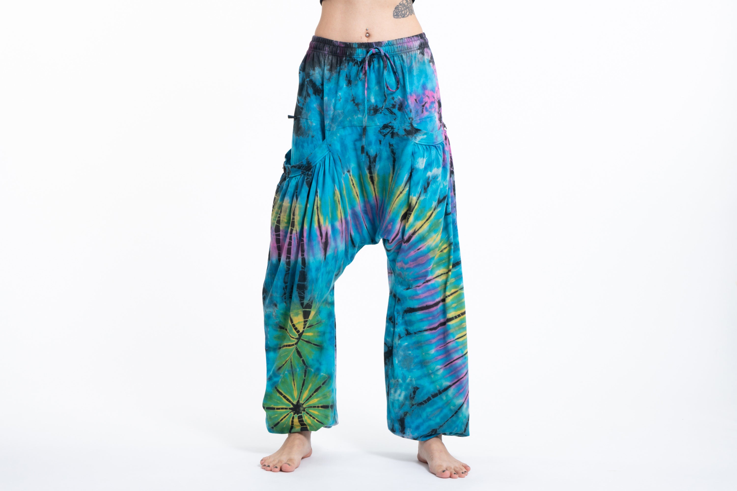 Tie Dye Cotton Women Harem Pants in Blue Pastel