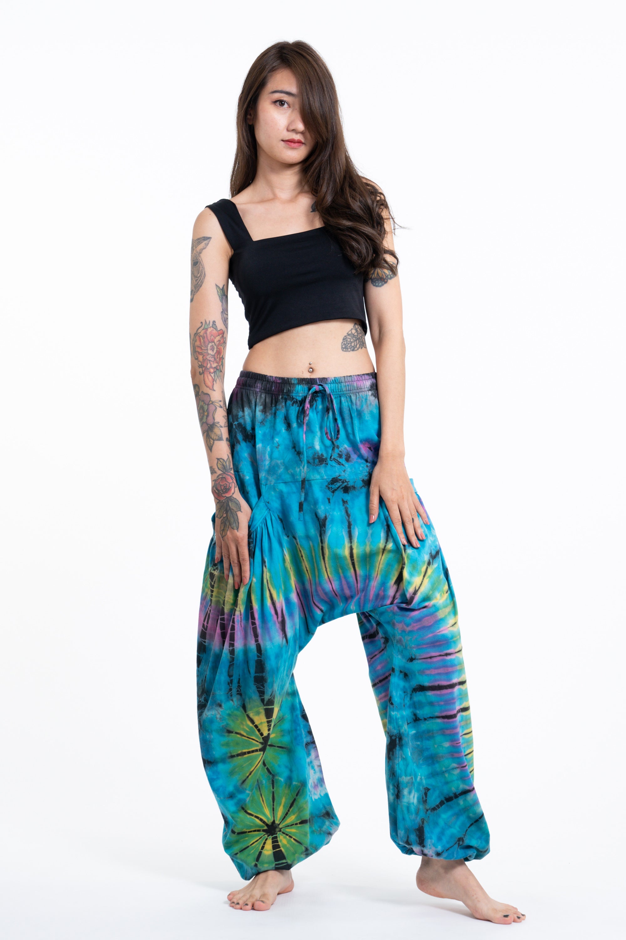 Tie Dye Cotton Women Harem Pants in Blue Pastel