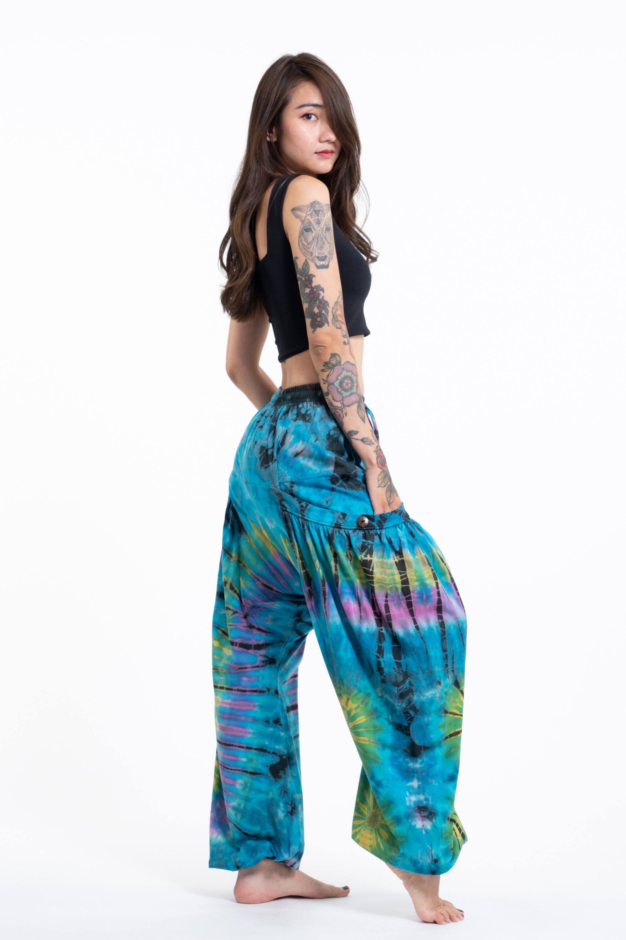 Tie Dye Cotton Women Harem Pants in Blue Pastel