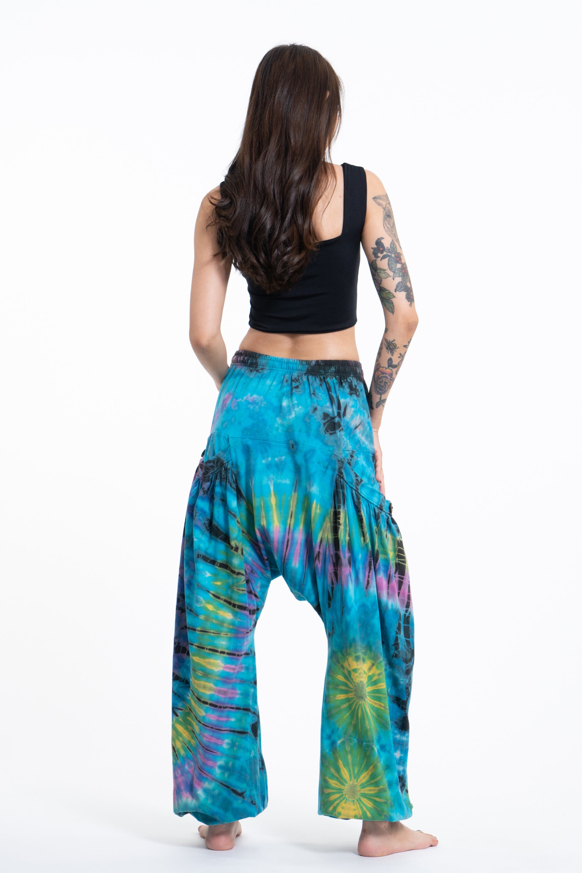 Tie Dye Cotton Women Harem Pants in Blue Pastel
