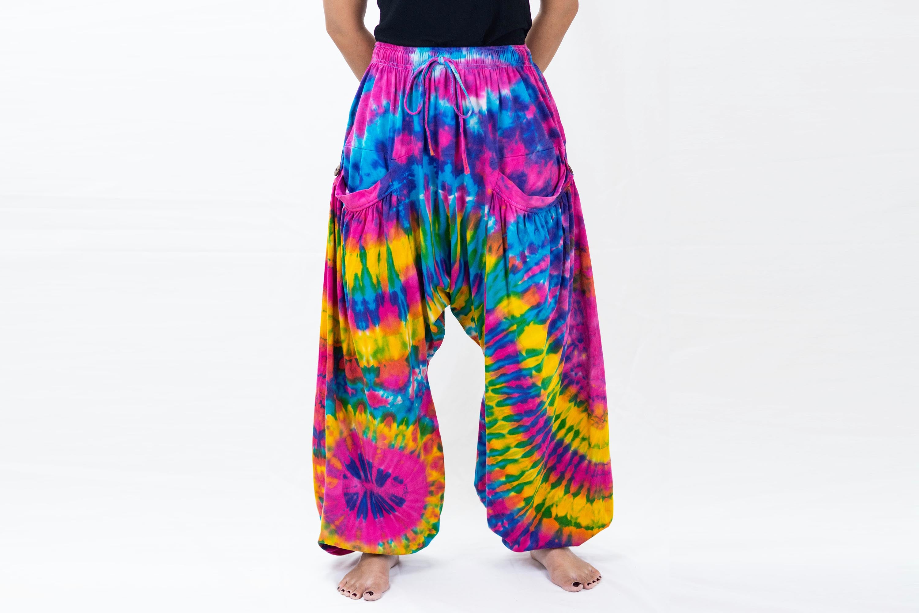Tie Dye Cotton Women Harem Pants in Pink Turquoise