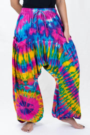 Tie Dye Cotton Women Harem Pants in Pink Turquoise