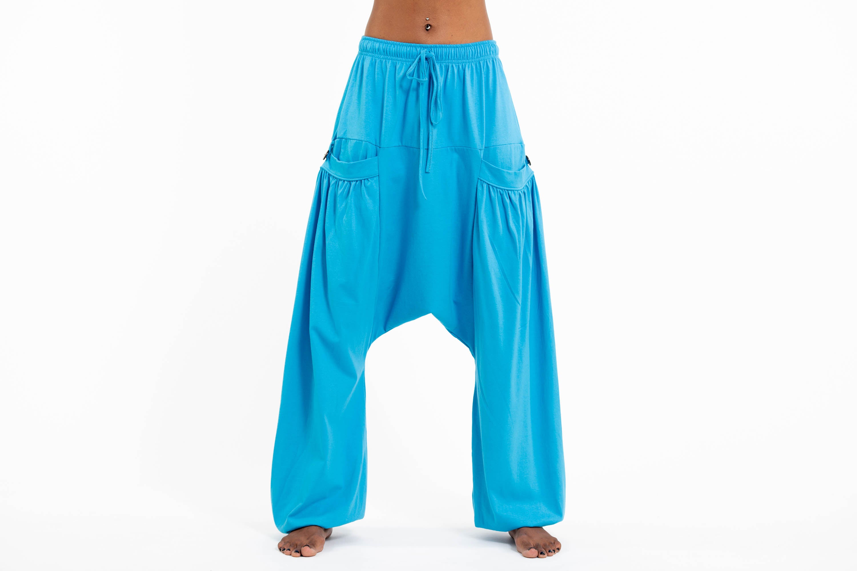 Women Cotton Pants Light Solid Blue Harem in