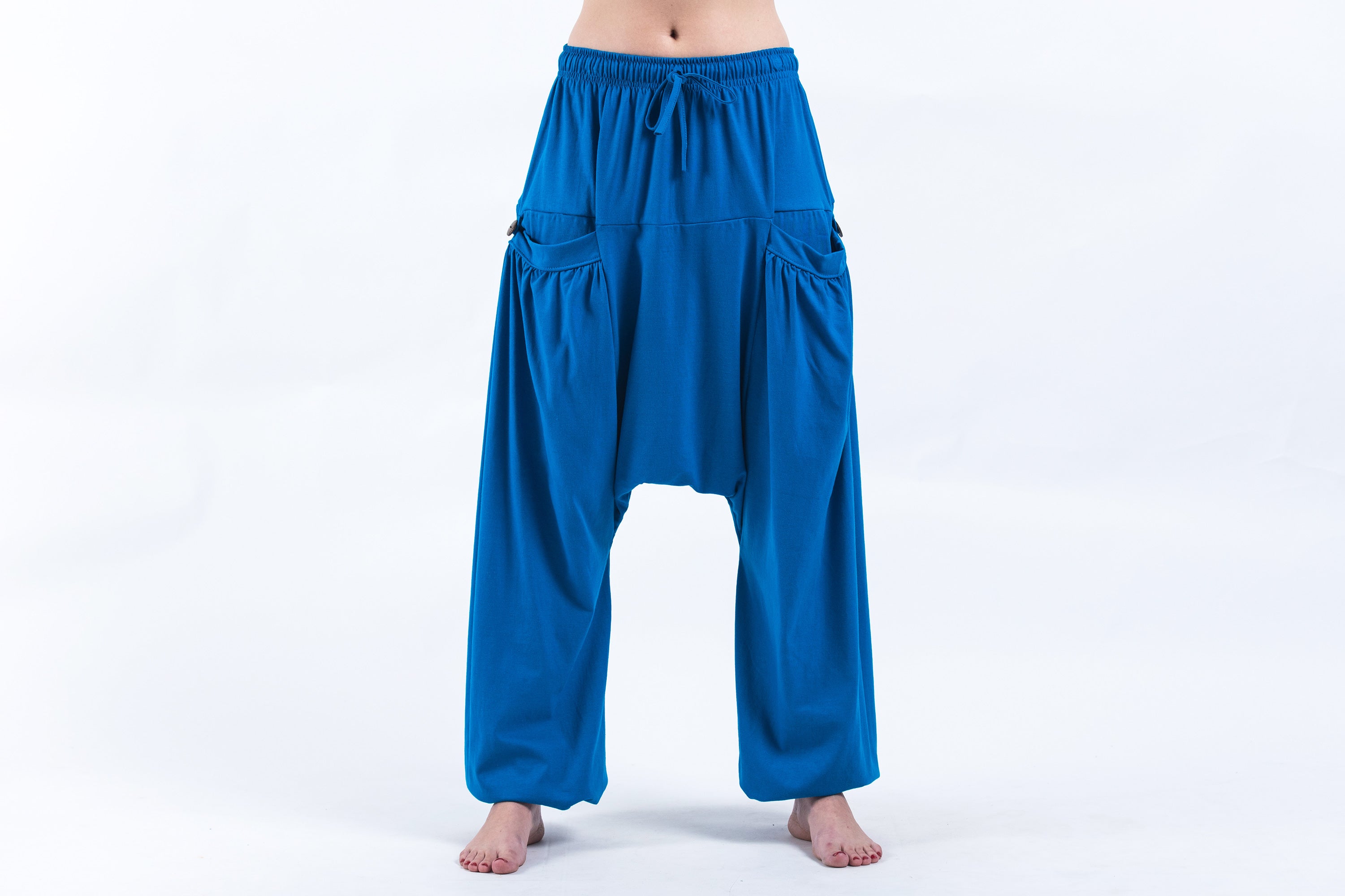 Cotton Women Harem Pants in Solid Blue