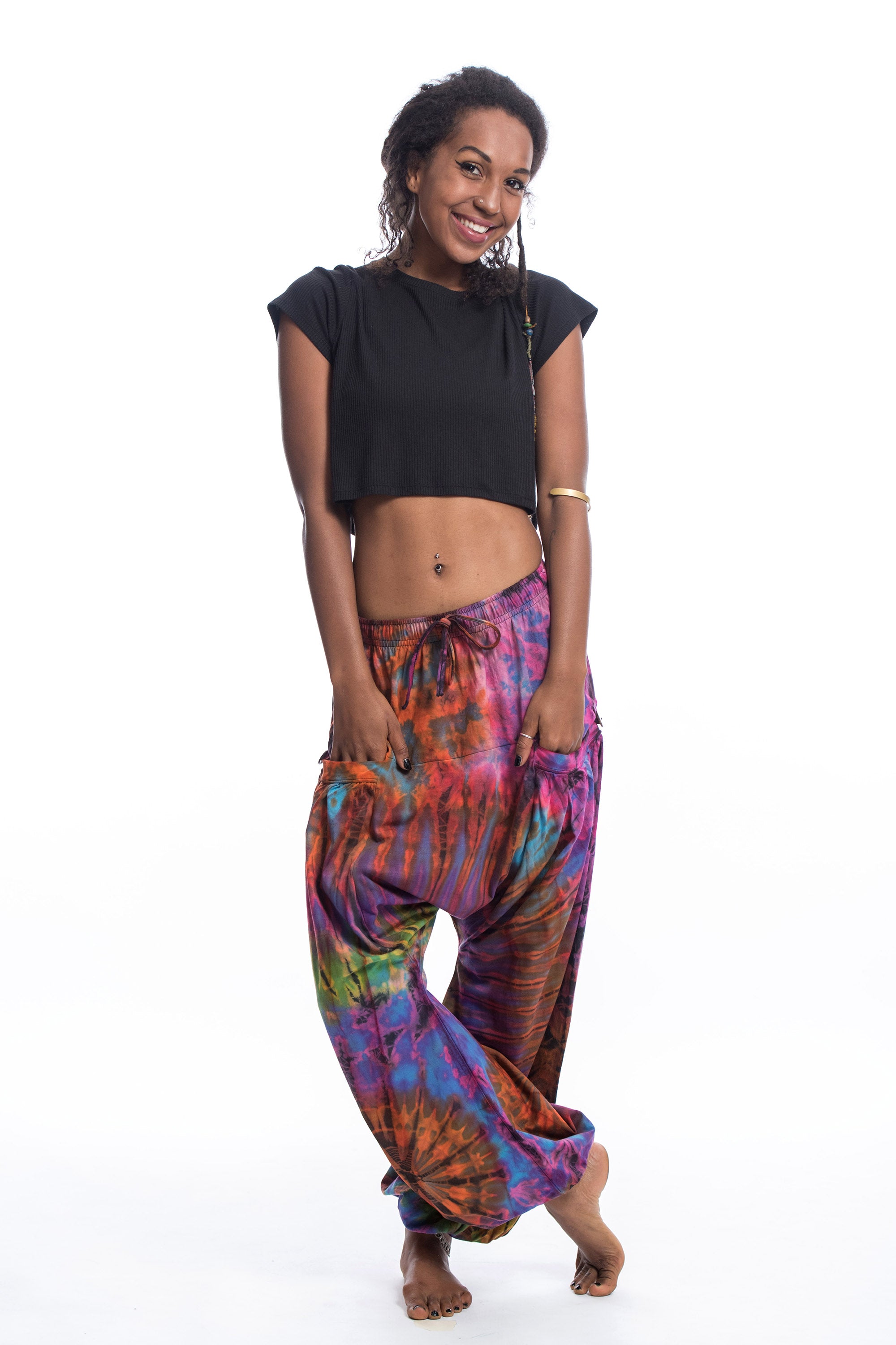 Tie Dye Cotton Women Harem Pants in Sugar Rainbow