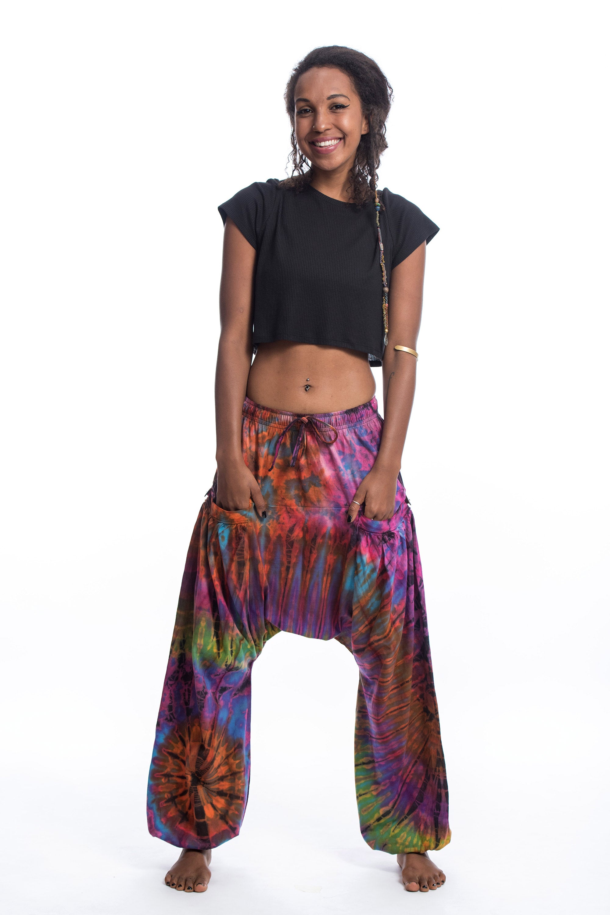Tie Dye Cotton Women Harem Pants in Sugar Rainbow