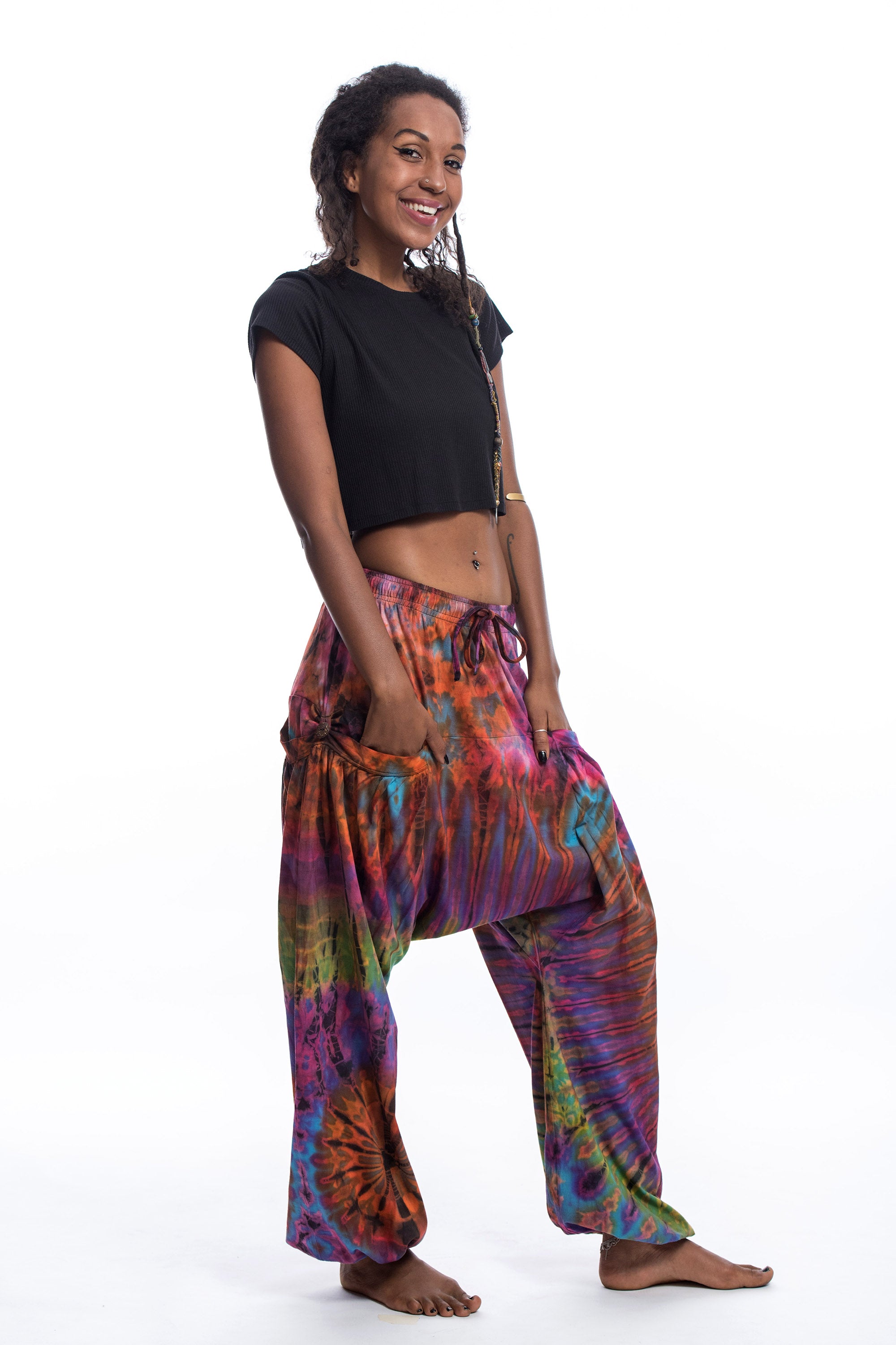 Tie Dye Cotton Women Harem Pants in Sugar Rainbow