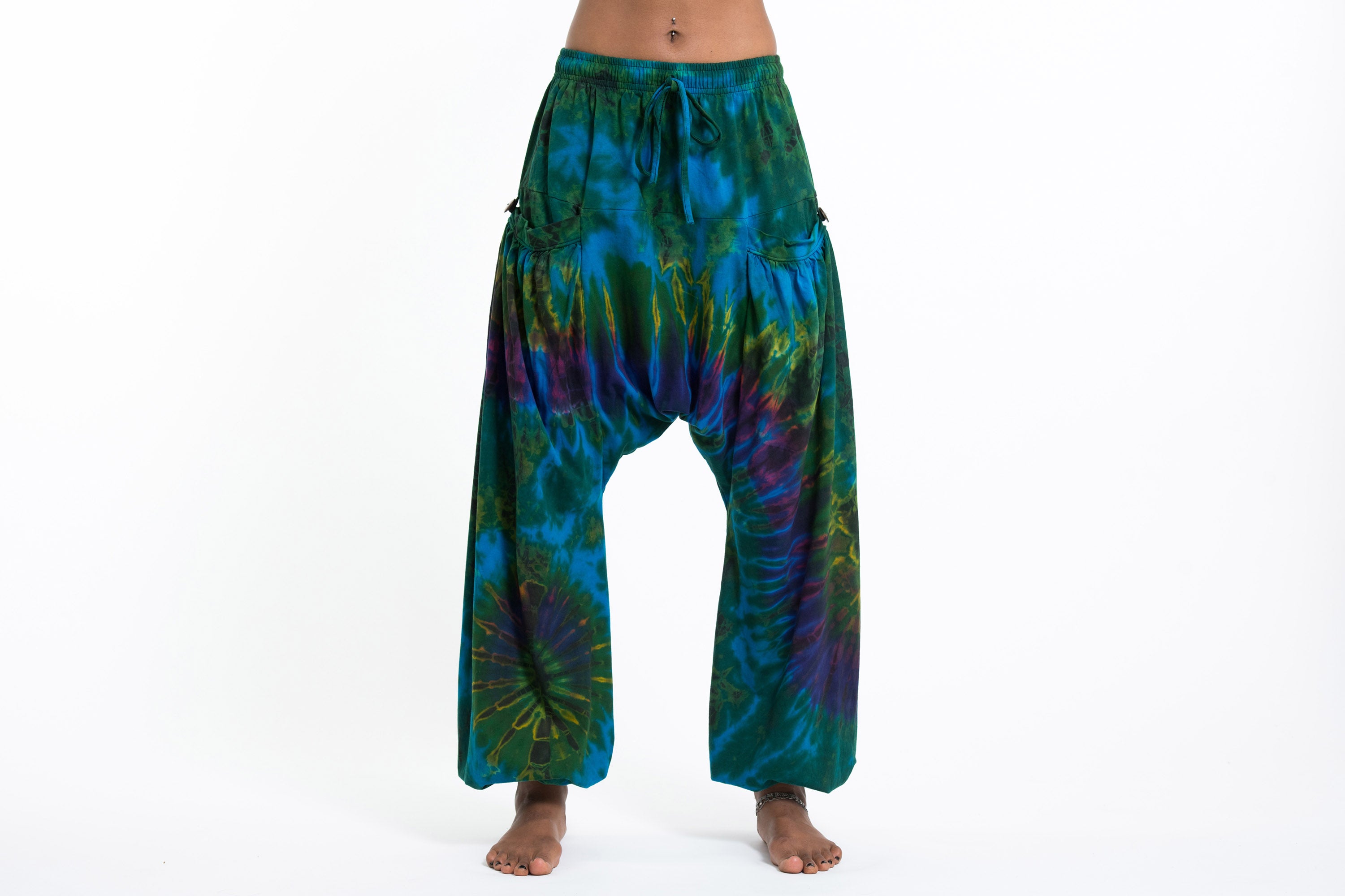 Tie Dye Cotton Women Harem Pants in Turquoise