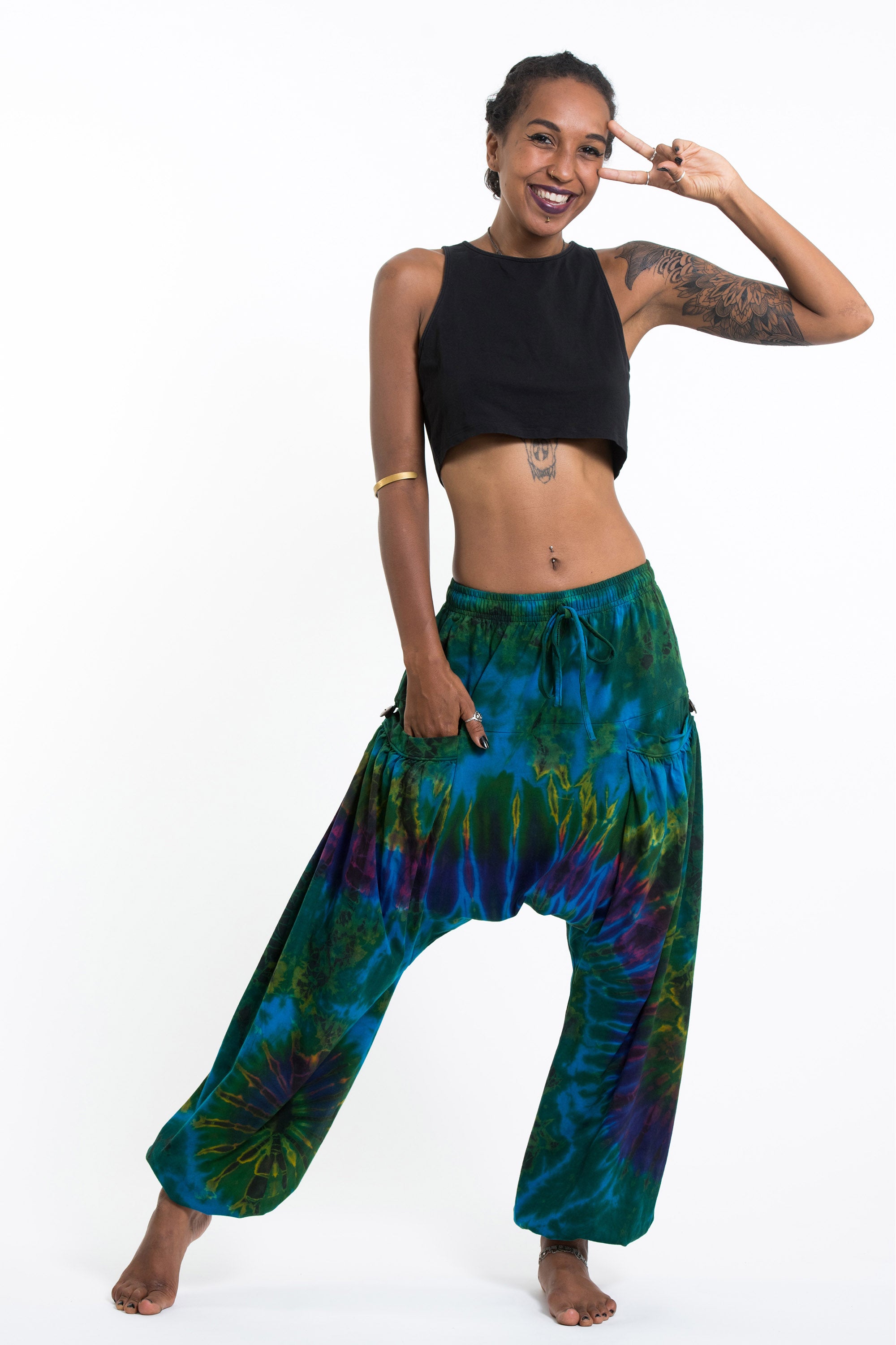 Tie Dye Cotton Women Harem Pants in Turquoise
