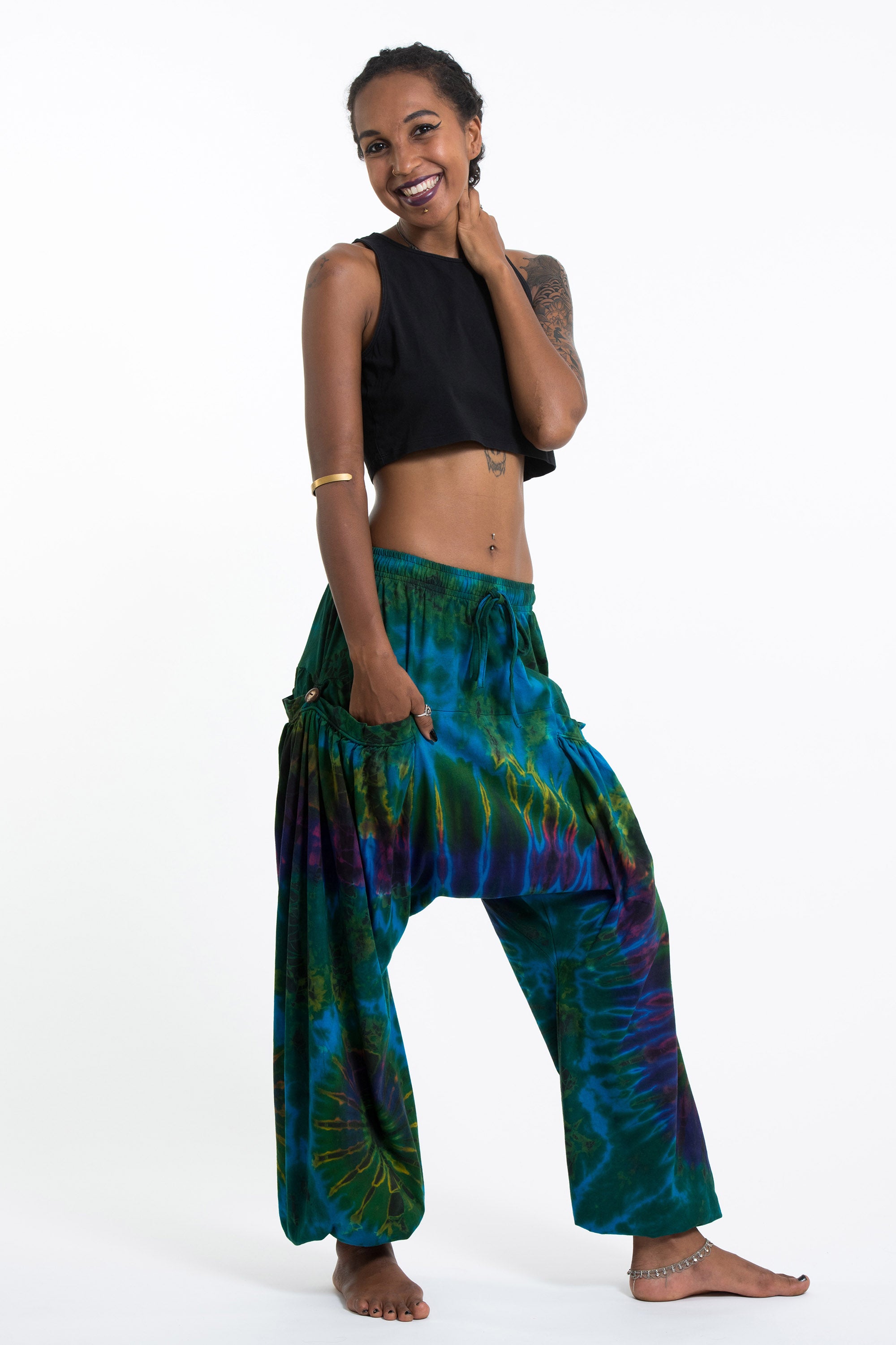 Tie Dye Cotton Women Harem Pants in Turquoise