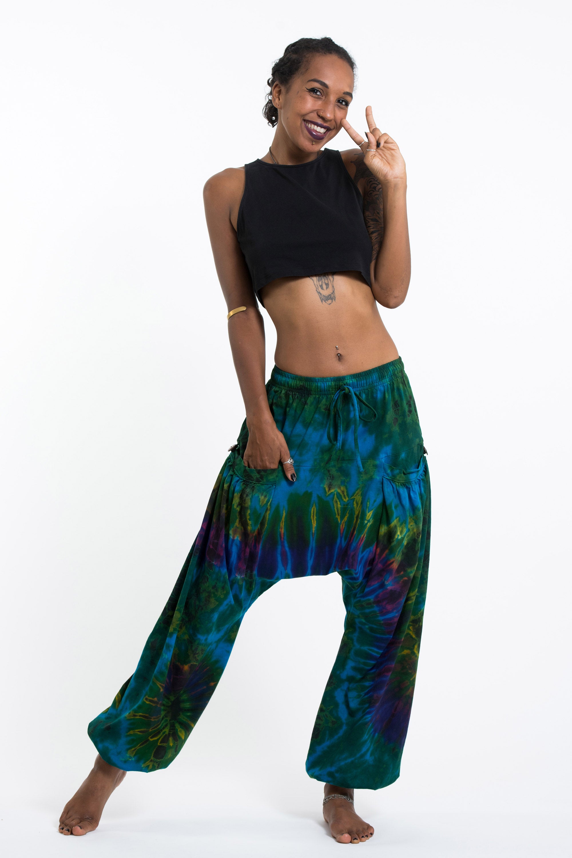 Tie Dye Cotton Women Harem Pants in Turquoise