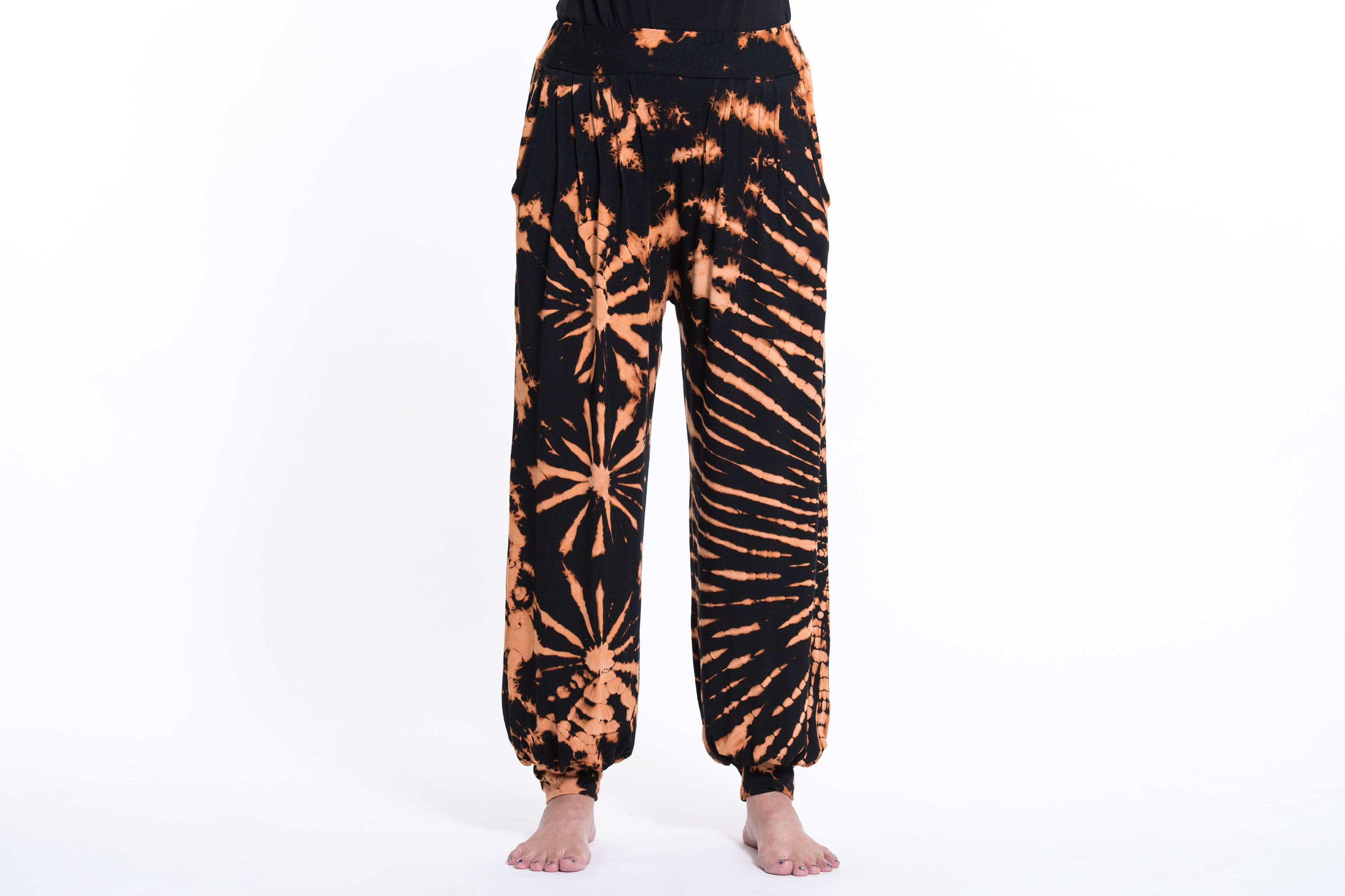 Soft Flex Womens Tie Dye Harem Pants in Black Orange