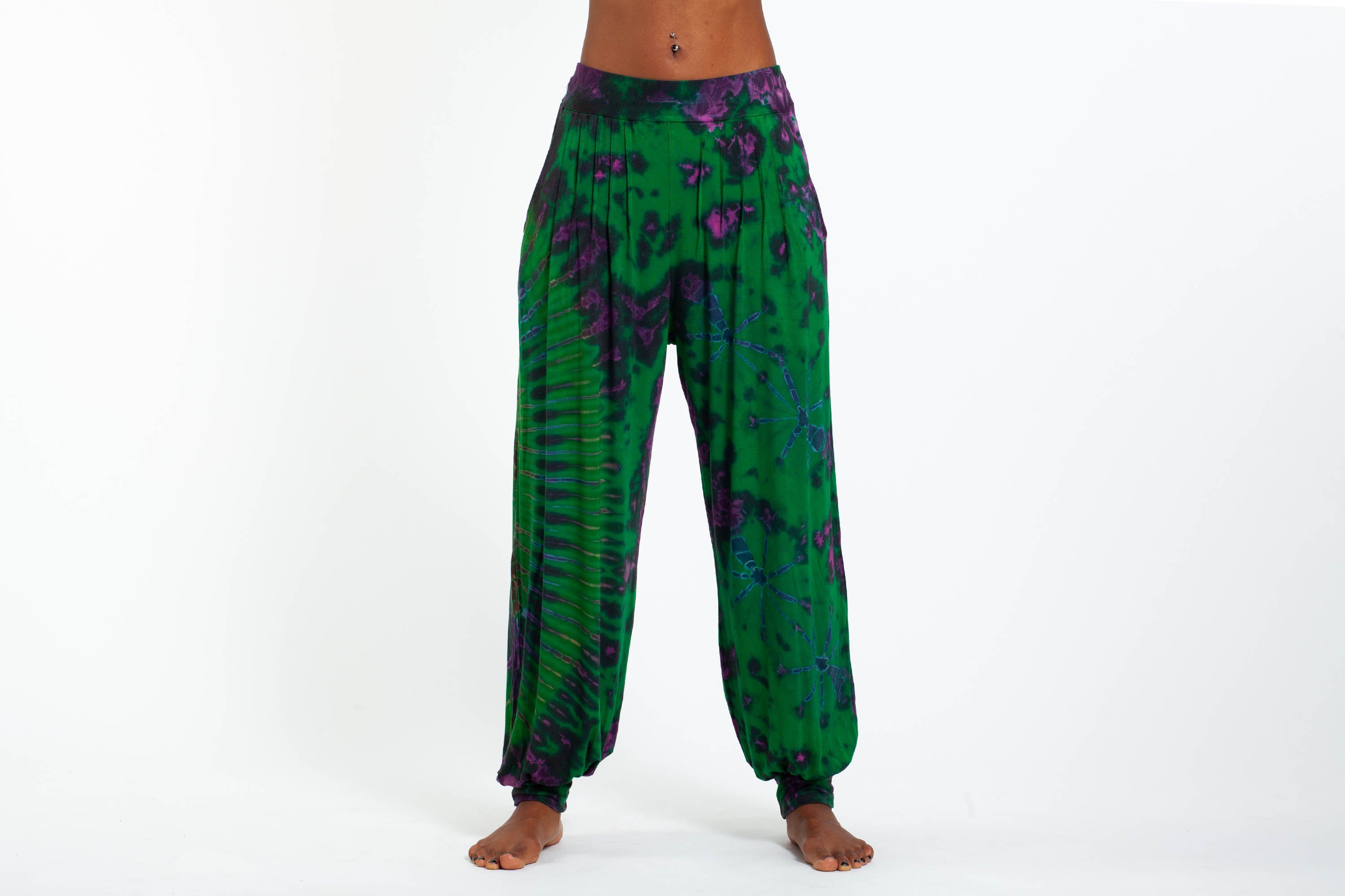 Soft Flex Womens Tie Dye Harem Pants in Green Purple