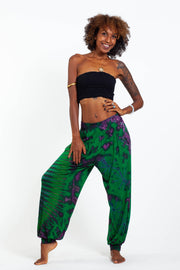 Soft Flex Womens Tie Dye Harem Pants in Green Purple