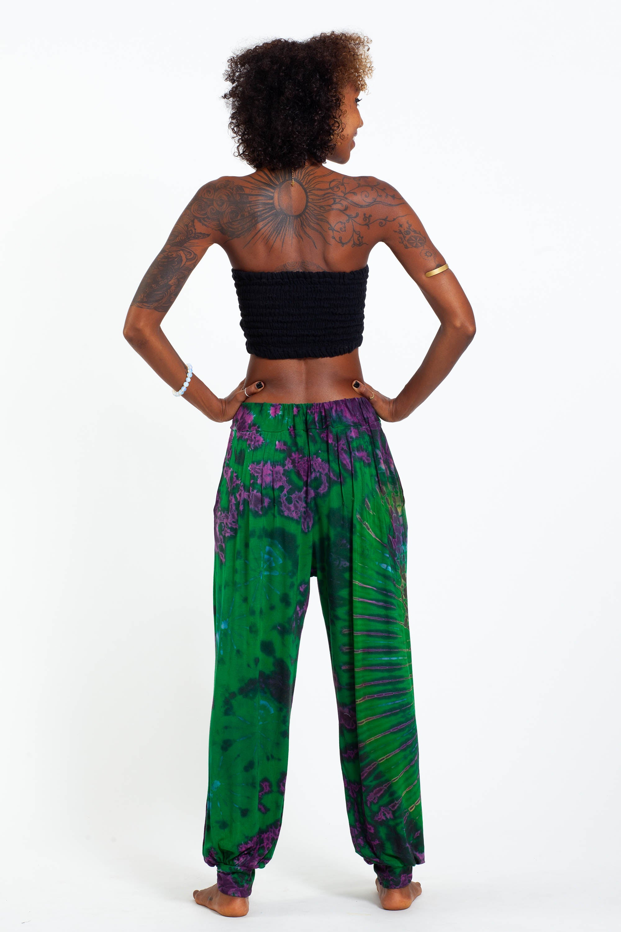 Soft Flex Womens Tie Dye Harem Pants in Green Purple