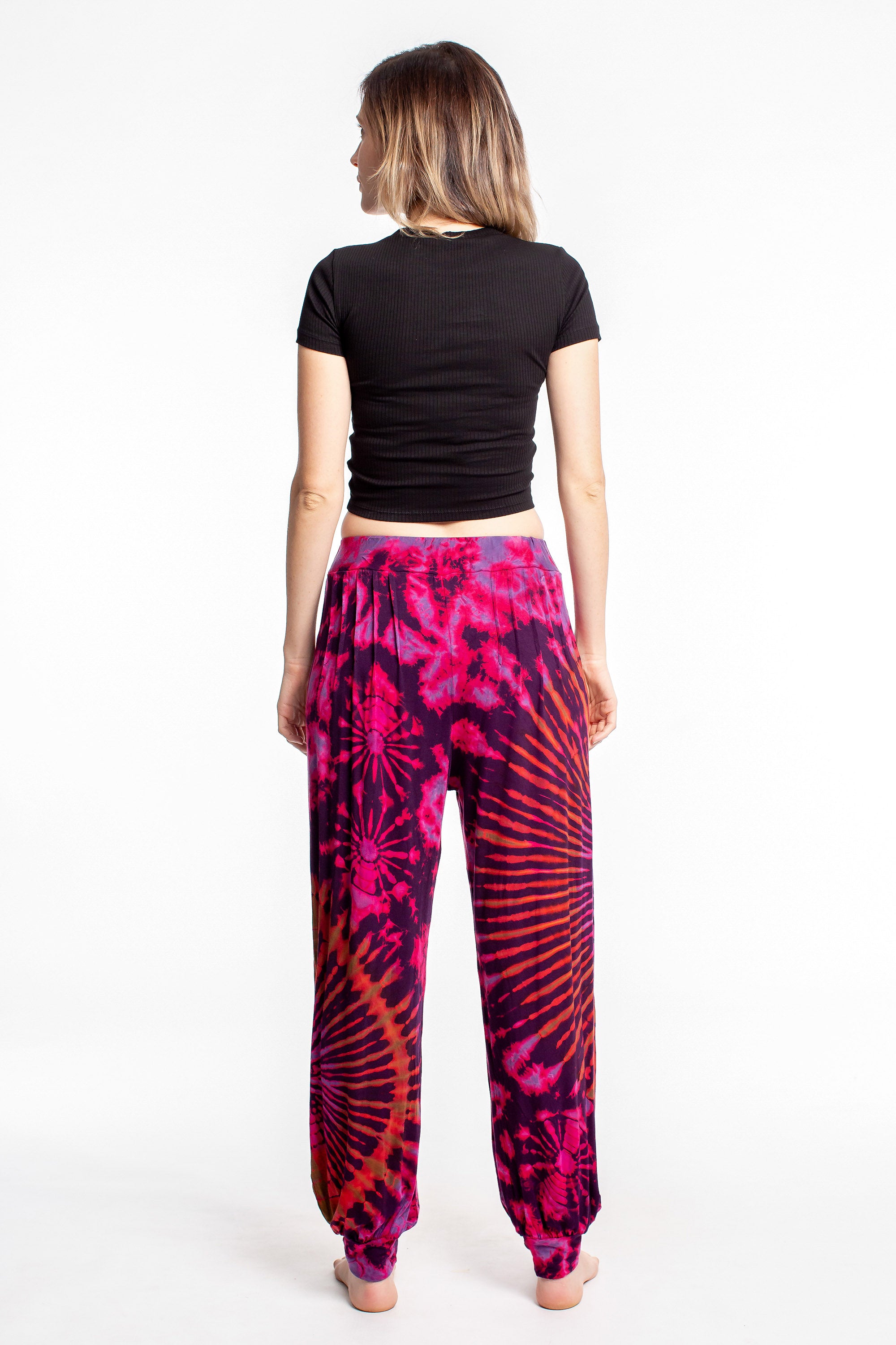 Soft Flex Womens Tie Dye Harem Pants in Magenta