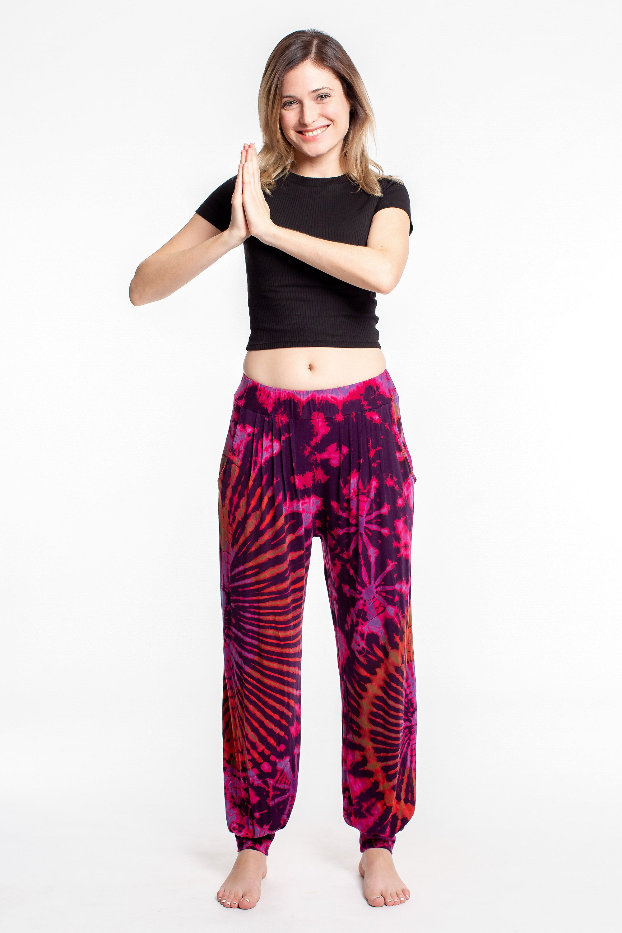 Soft Flex Womens Tie Dye Harem Pants in Magenta