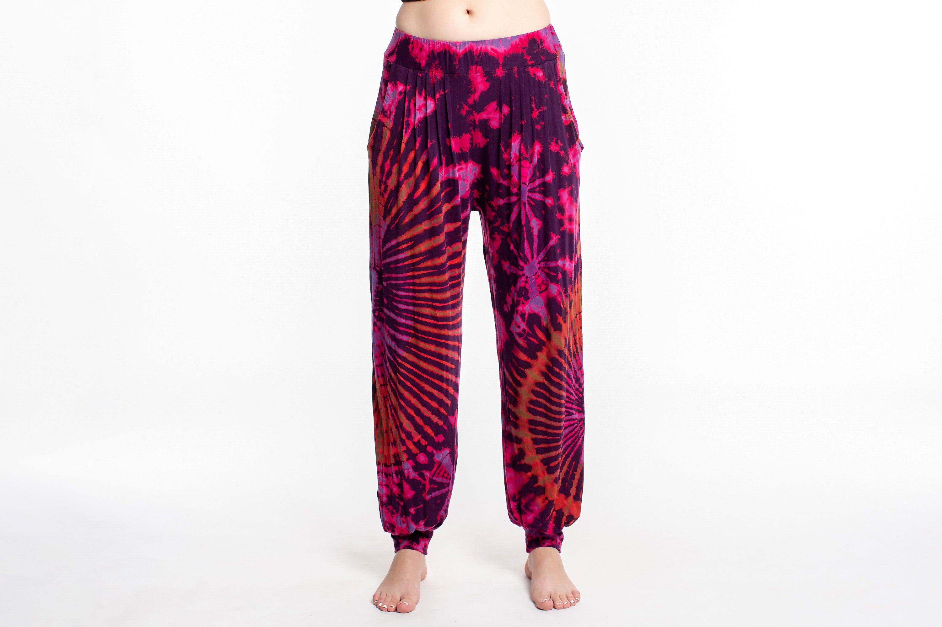Soft Flex Womens Tie Dye Harem Pants in Magenta