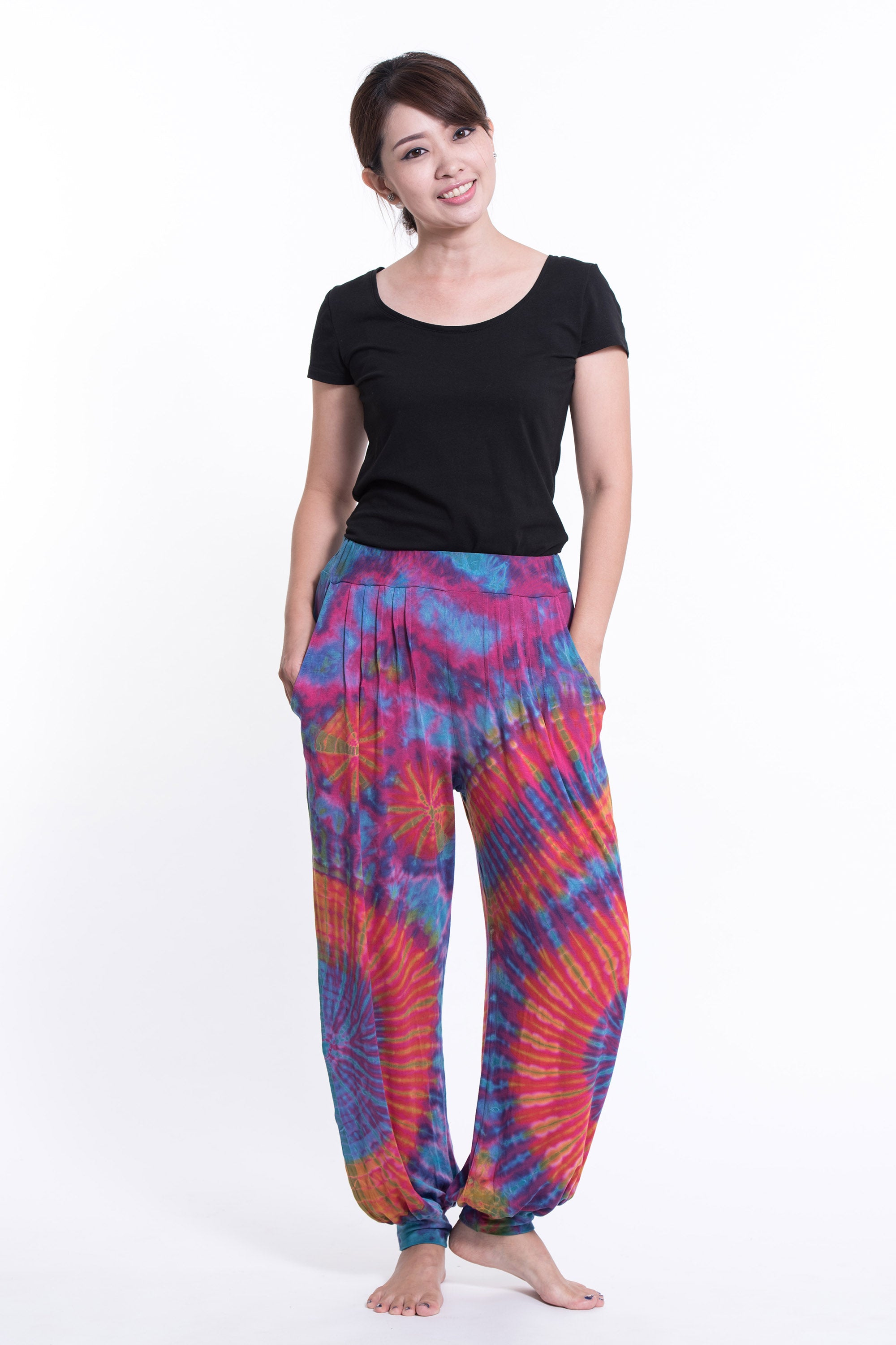 Soft Flex Womens Tie Dye Harem Pants in Pink
