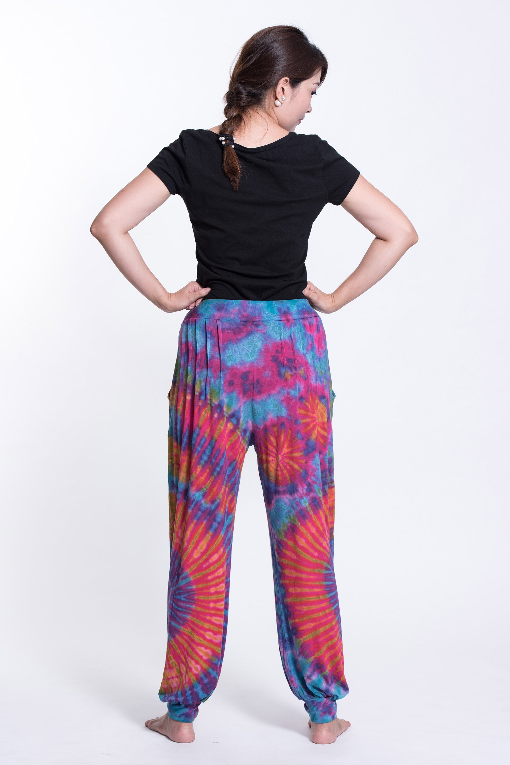 Soft Flex Womens Tie Dye Harem Pants in Pink