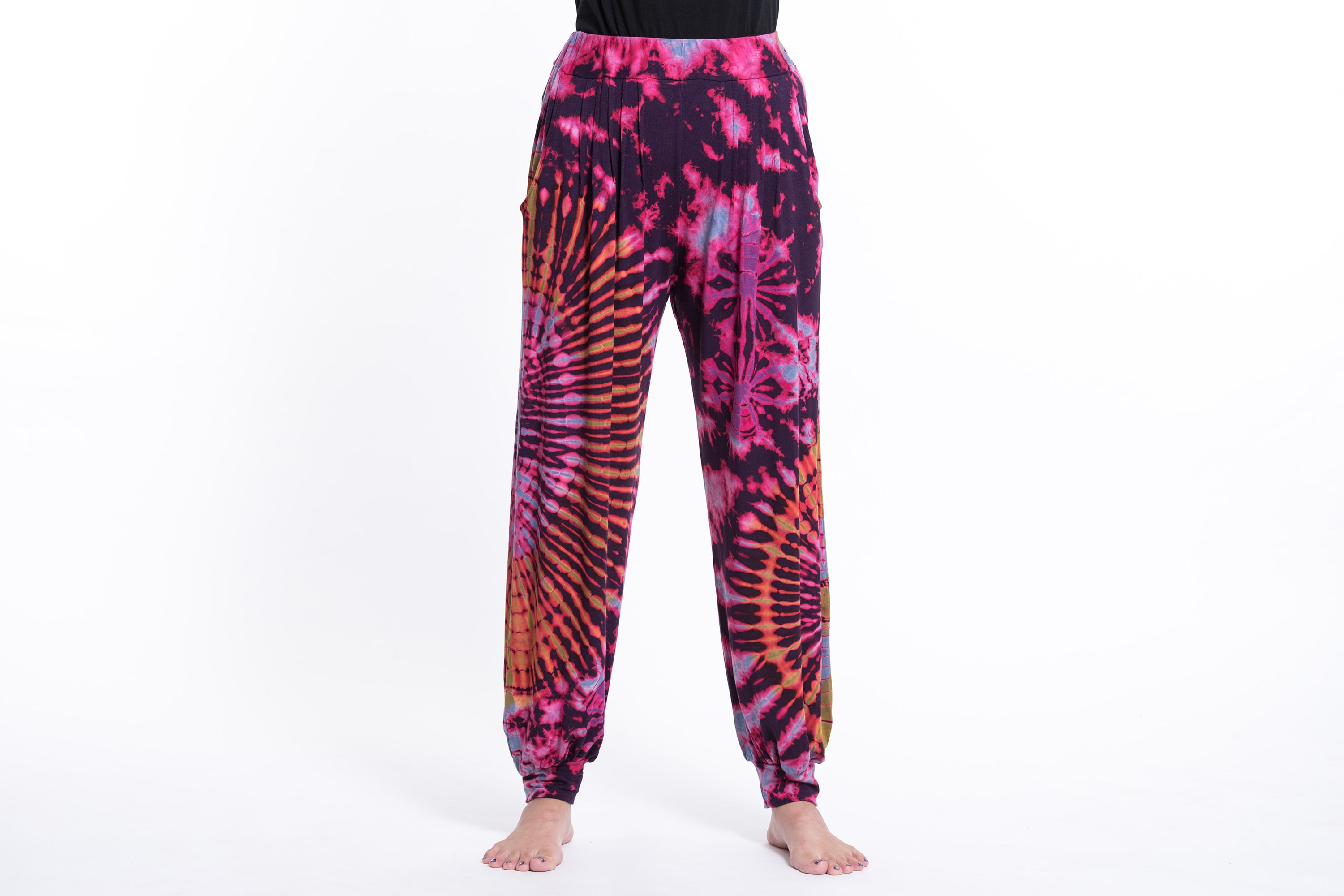 Soft Flex Womens Tie Dye Harem Pants in Purple Pink