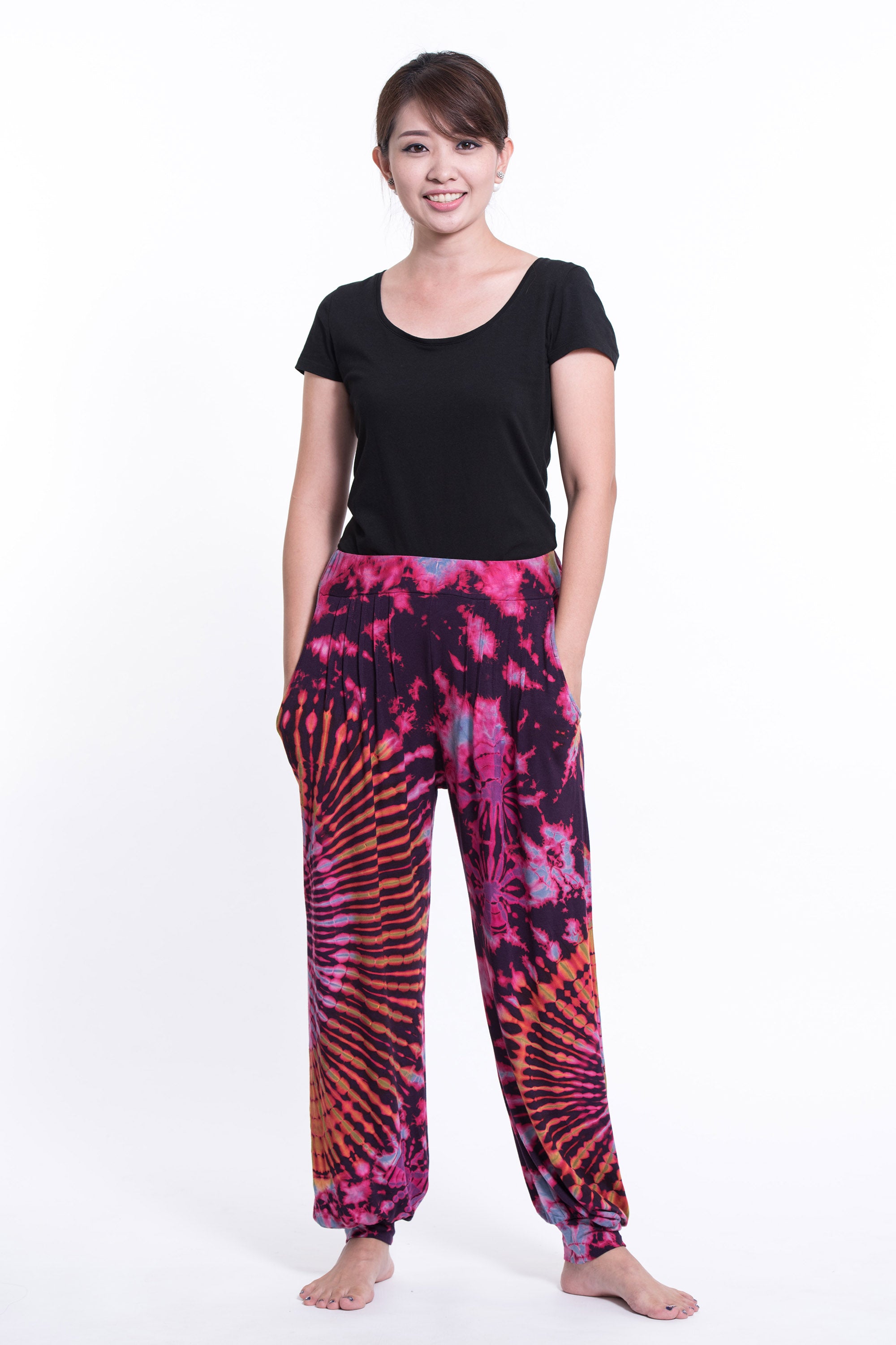 Soft Flex Womens Tie Dye Harem Pants in Purple Pink