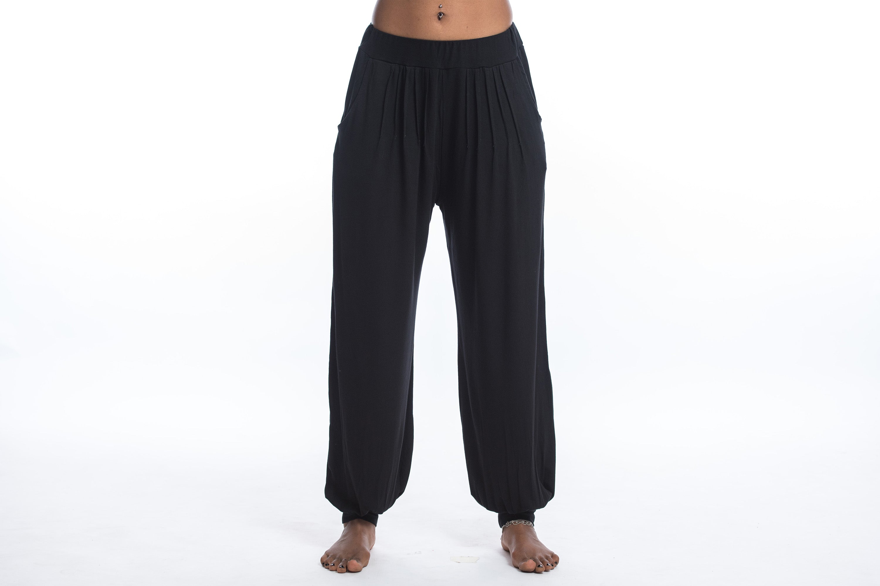 Soft Flex Womens Harem Pants in Solid Black