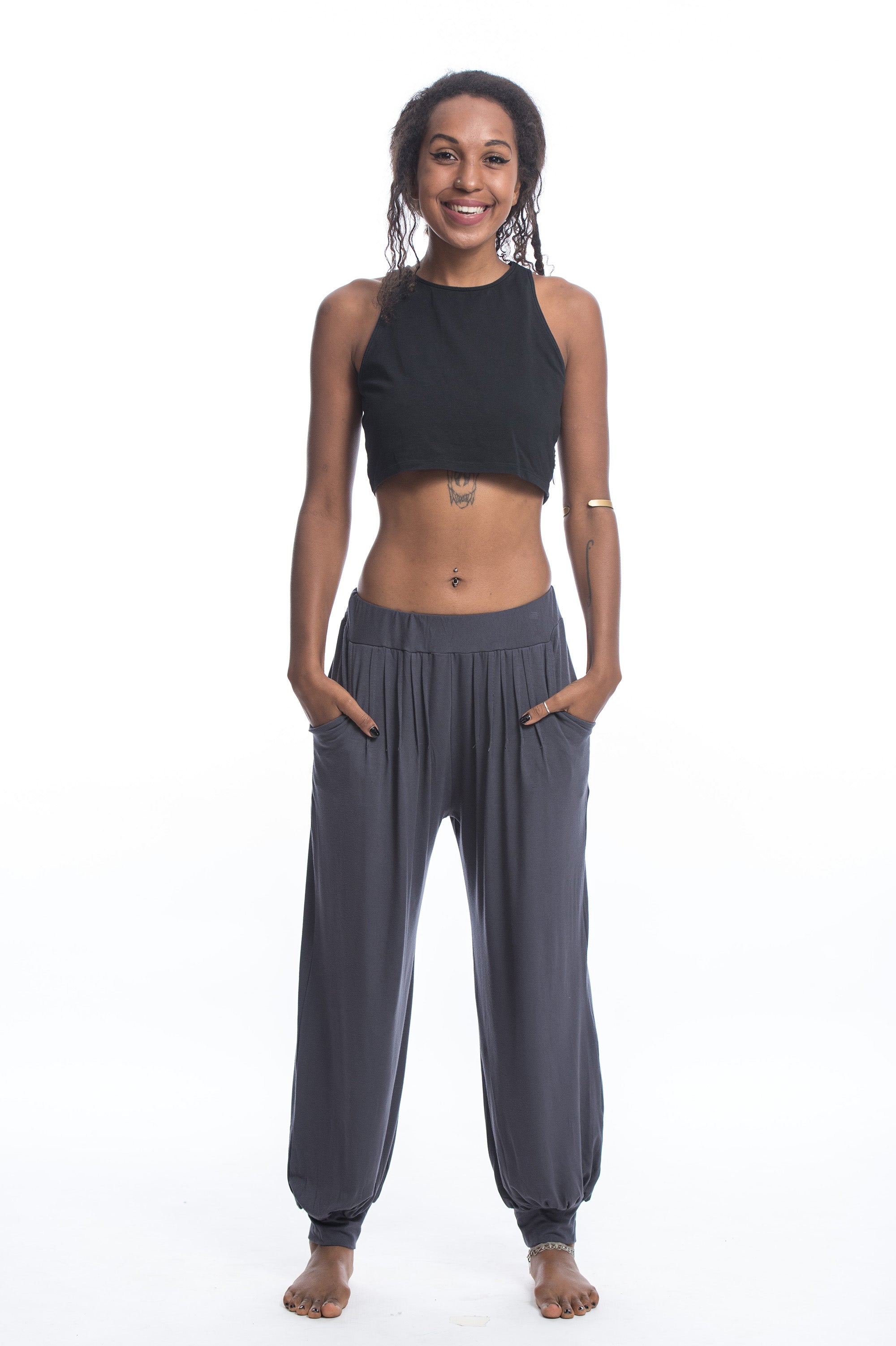 Soft Flex Womens Harem Pants in Solid Gray