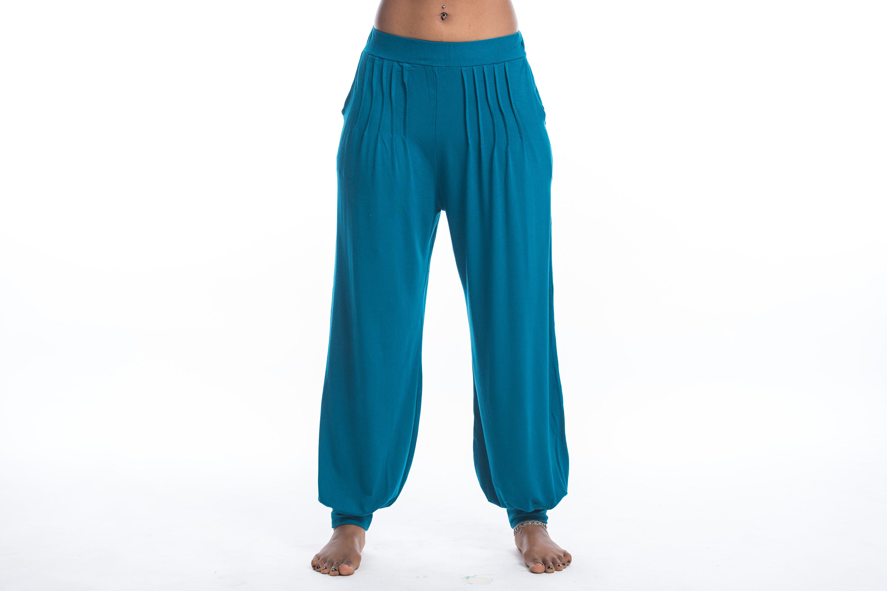 Soft Flex Womens Harem Pants in Solid Blue